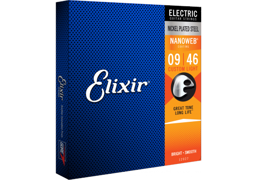 Elixir Strings 12027 - Nikkelbelagt stål - Elektriske strenge - Nanoweb - Custom Light (09-46) Musikinstrument CEL 12027