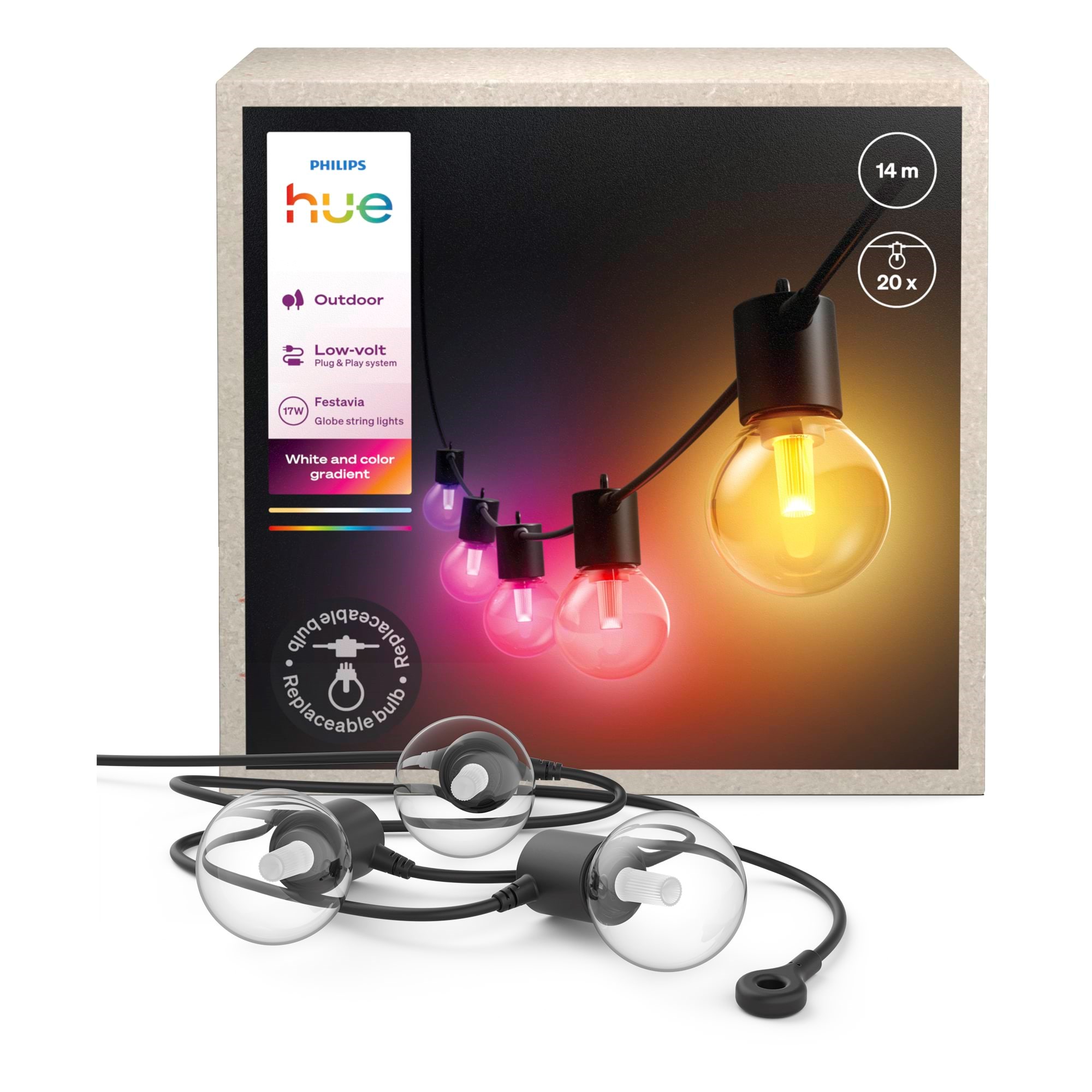 Philips Hue Festavia Globe udendørs lyskæde, 14 m Smart Home 929004581901