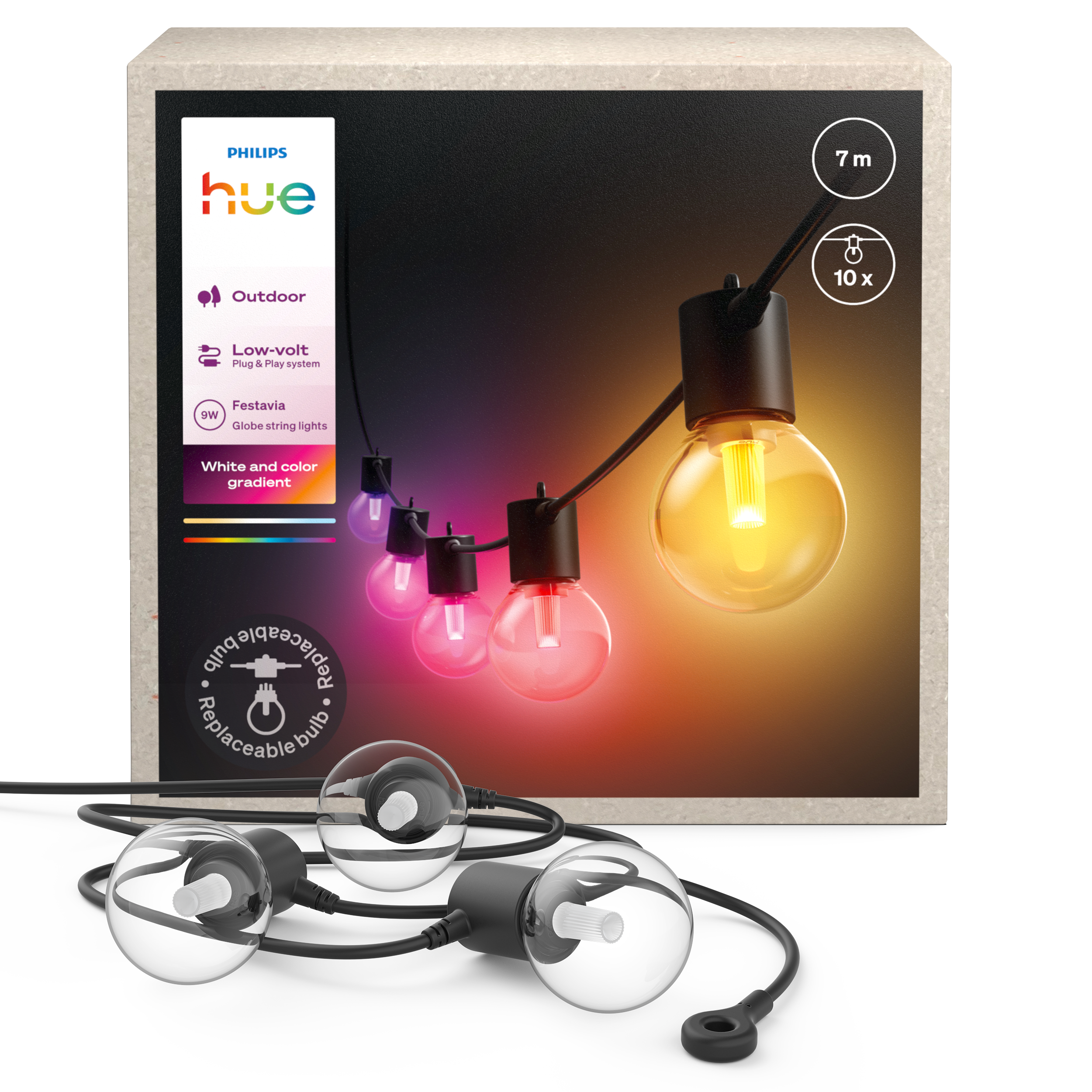 Philips Hue Festavia Globe udendørs lyskæde, 7 m Smart Home 929004581801