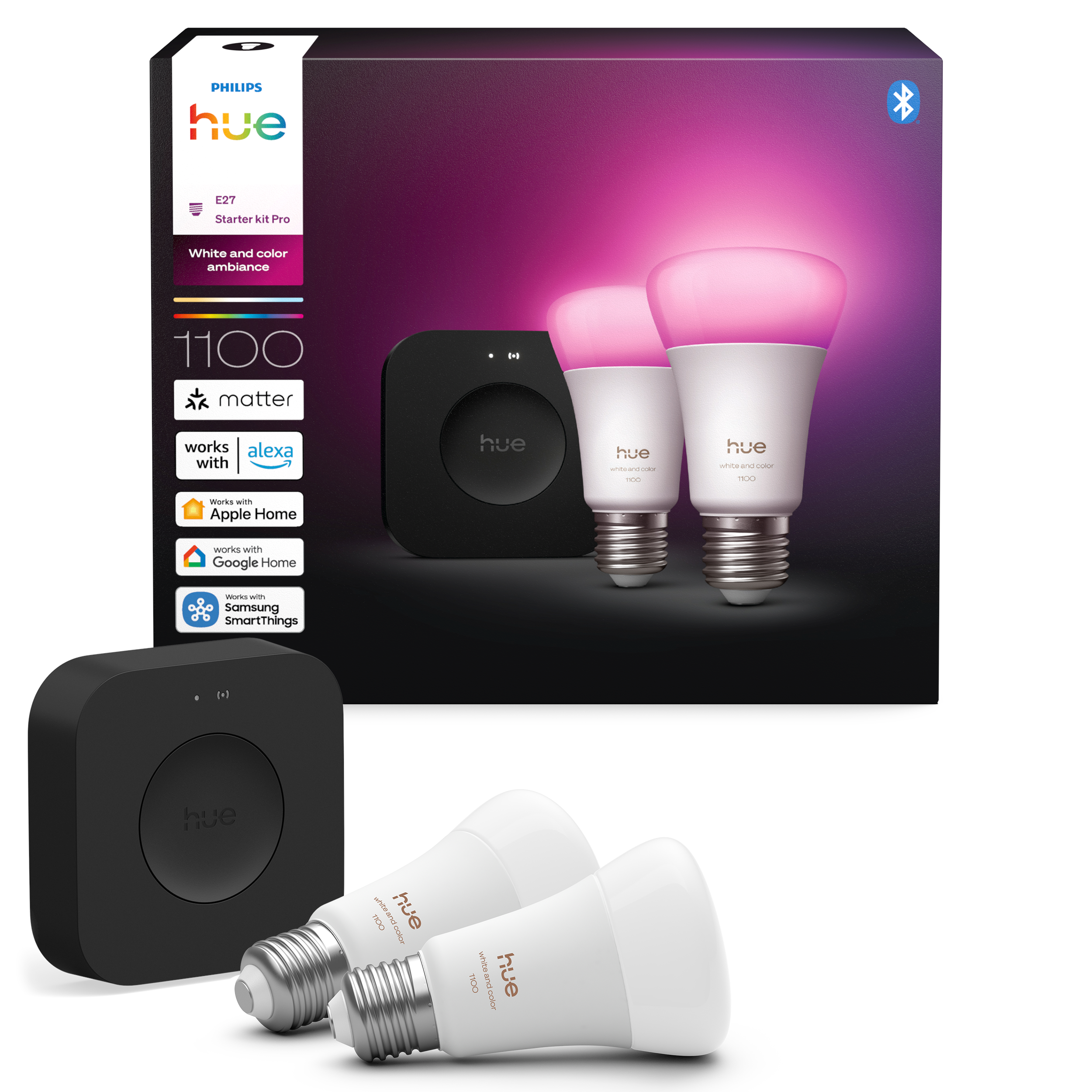 Philips Hue Startsæt: 2 x E27 pærer + Bridge Pro Smart Home 929003853518