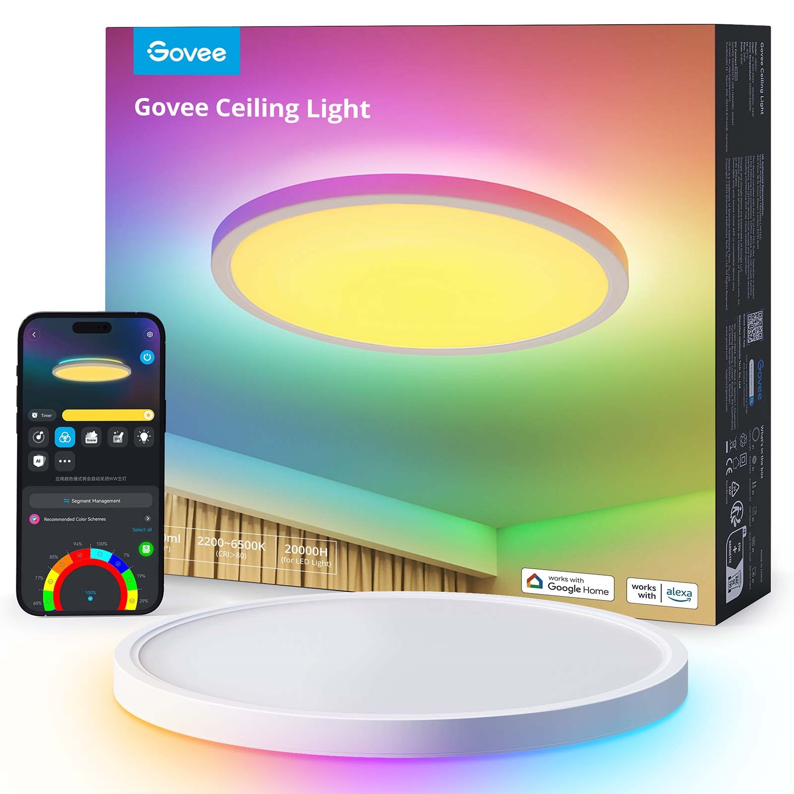 Govee 12" RGBWW + RGBIC Round Smart Loftslampe Smart Home H80A1C01