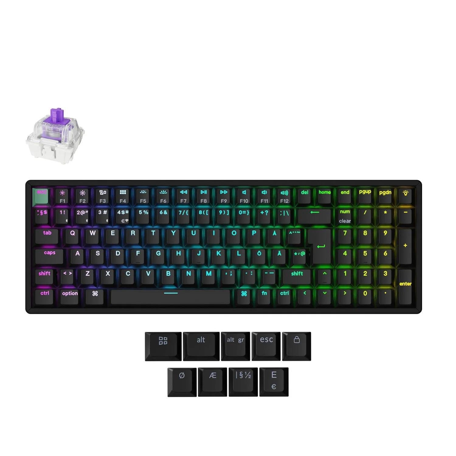 Keychron K4 HE - Wireless Tri-Mode Hot Swap QMK Gateron 2.0 Purple Magnetic (Hall Effect) - Gaming Tastatur - Nordisk - Sort Tastatur K4H-J1-BO