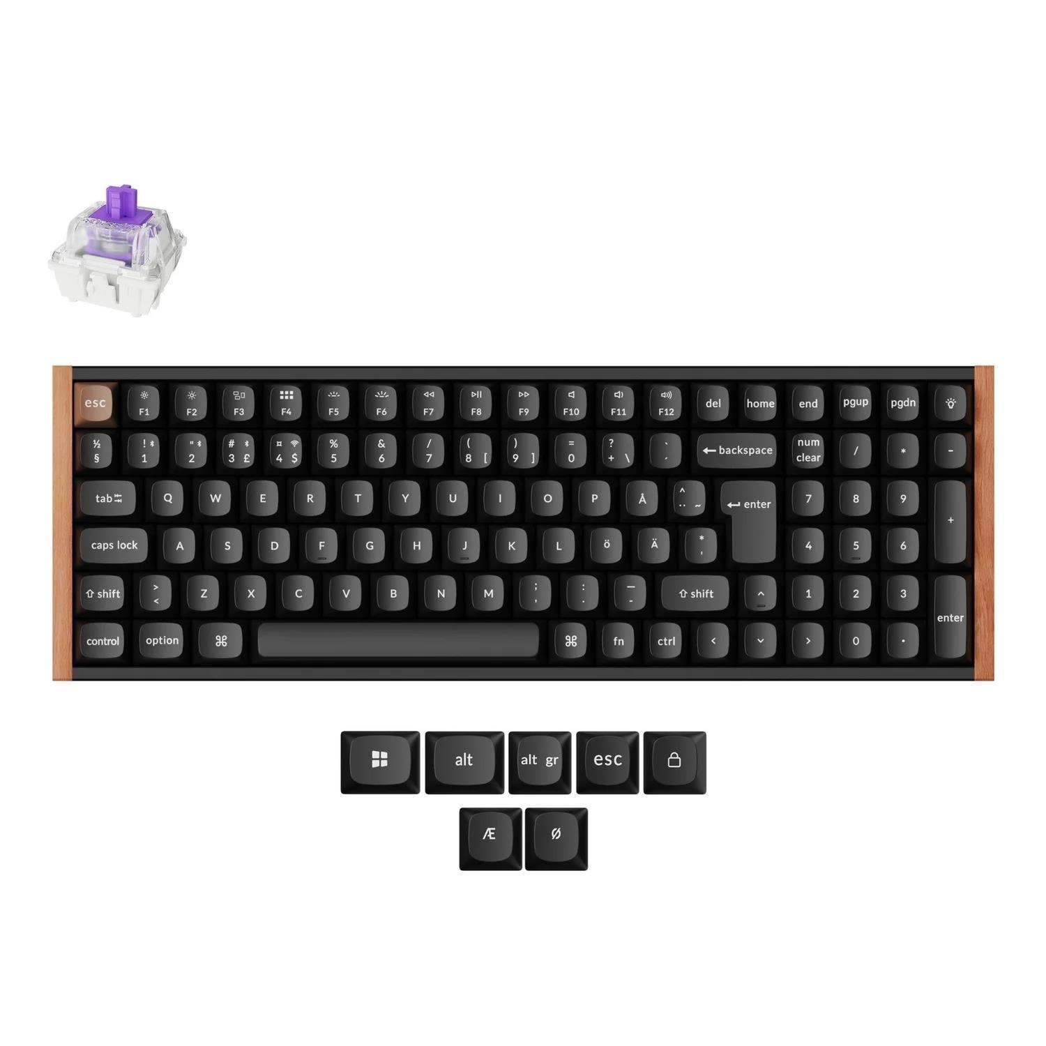 Keychron K4 HE SE (Wood) - Wireless Tri-Mode Hot Swap QMK Gateron 2.0 Purple Magnetic (Hall Effect) - Gaming Tastatur - Nordisk - Sort