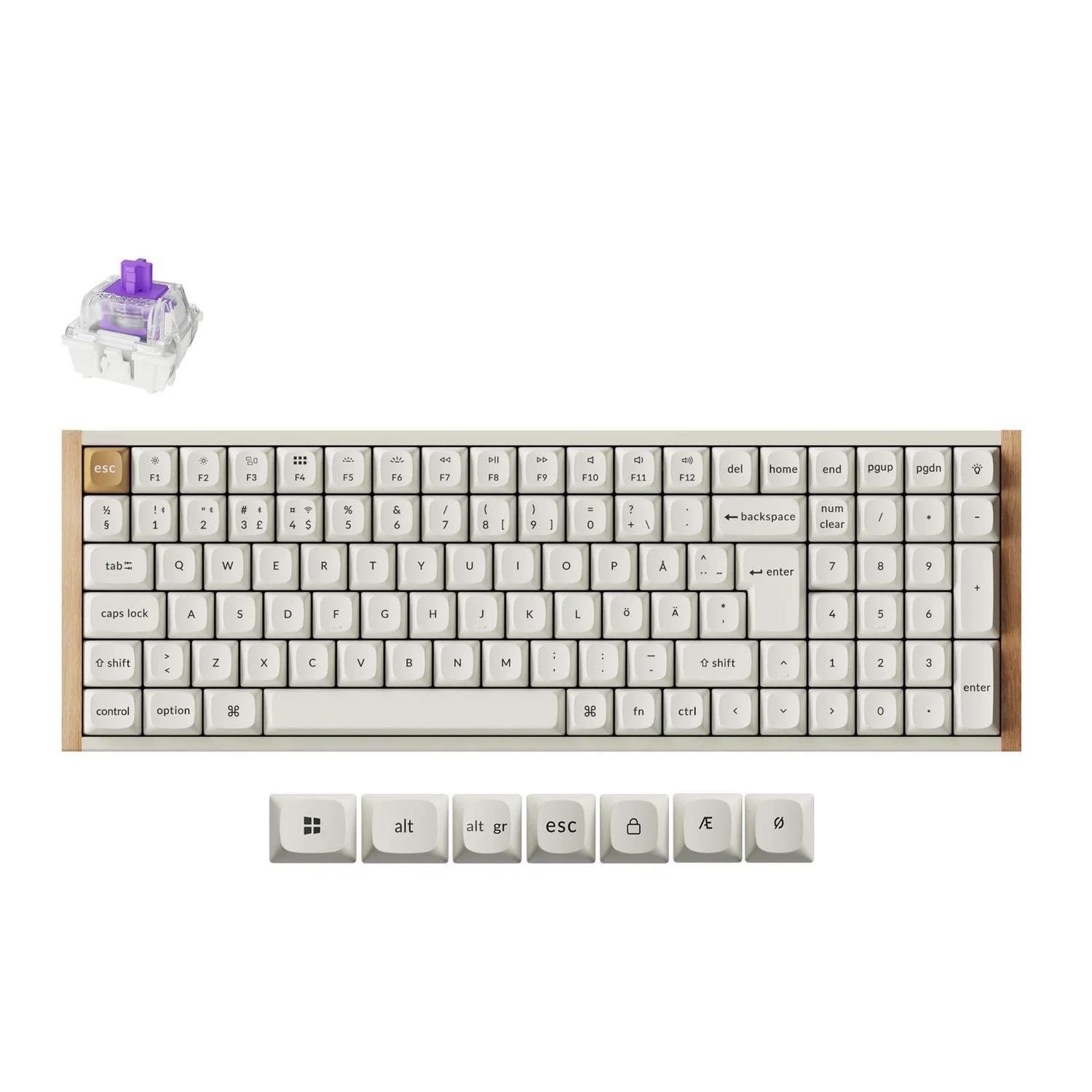 Keychron K4 HE SE (Wood) - Wireless Tri-Mode Hot Swap QMK Gateron 2.0 Purple Magnetic (Hall Effect) - Gaming Tastatur - Nordisk - Hvid Tastatur K4H-Q1