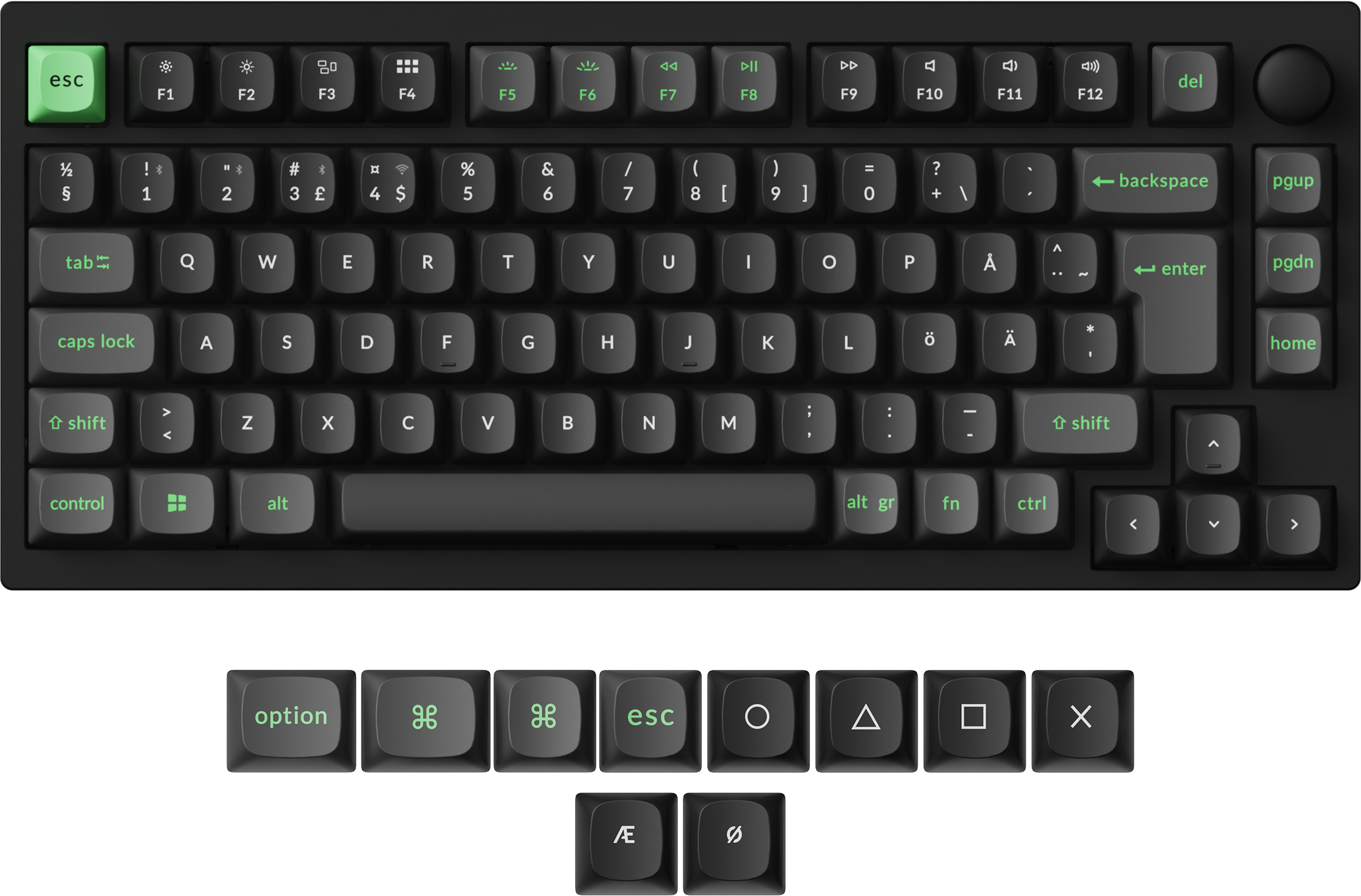 Keychron Lemokey P1 HE - 75% Knob Wireless Tri-Mode QMK/VIA Gateron 2.0 Magnetic Switch (Hall Effect) - Gaming Tastatur - Uden Numpad - Nordisk - Sort