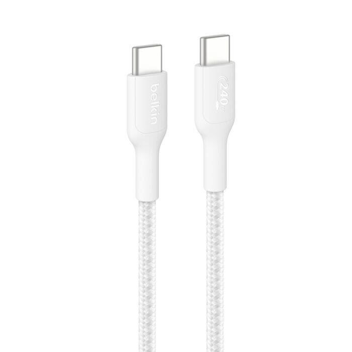 Belkin USB-C to USB-C 240W 2.0 - Braided PCR - 3m - White Usb Kabel Hvid CAB025HQ3MWH
