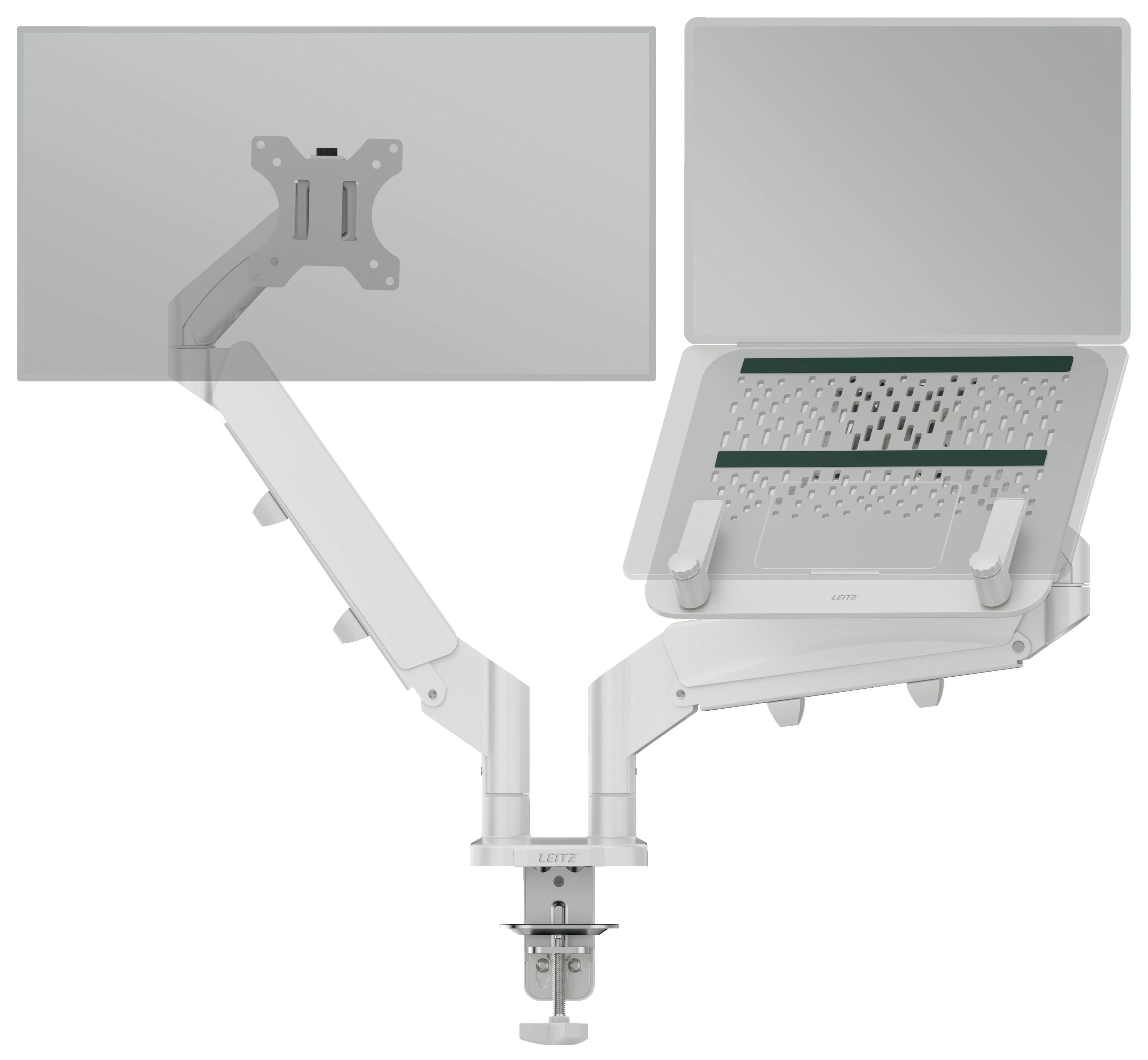 Leitz Ergo pladsbesparende dual monitor arm & laptop arm, grå Skærmholder 65380085