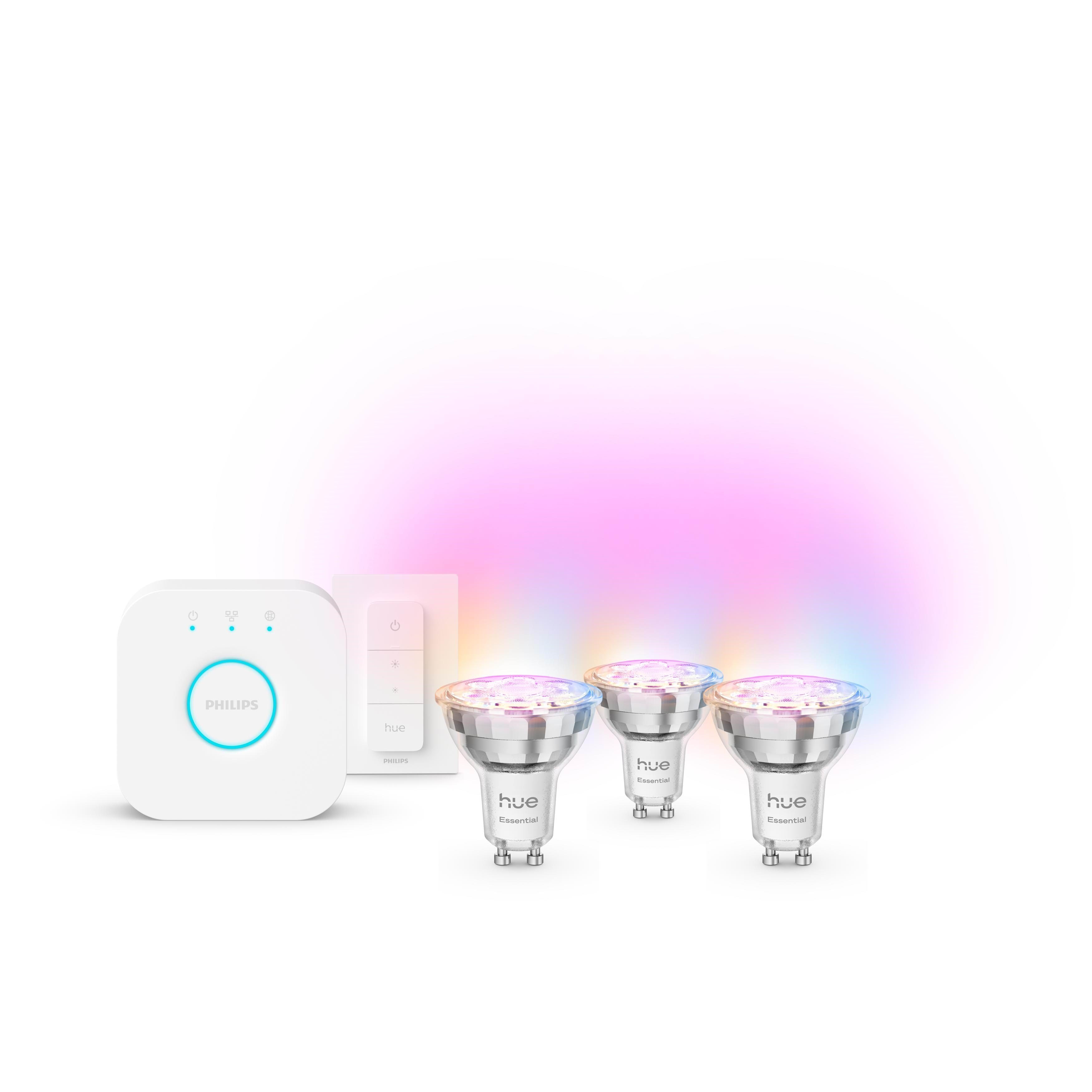 Philips Hue Essential startsæt: 3 x GU10 spots + Dimmer switch + Bridge Smart Home 929004235709