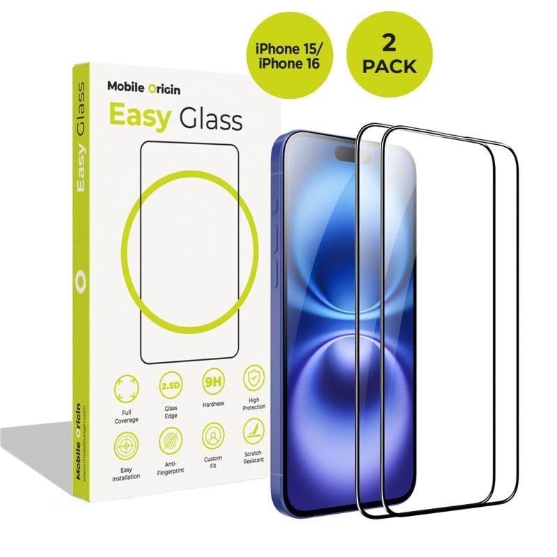 Mobile Origin EasyGlass iPhone 15/iPhone 16 - 2 pack Beskyttelsesglas FRL-EG-i16-2pk