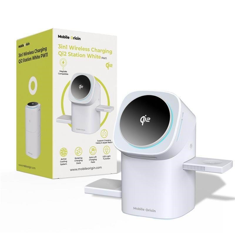 Mobile Origin 3in1 Wireless Charging Qi2 Station PW11 - white Mobil Oplader WCHS-PW11-WHT