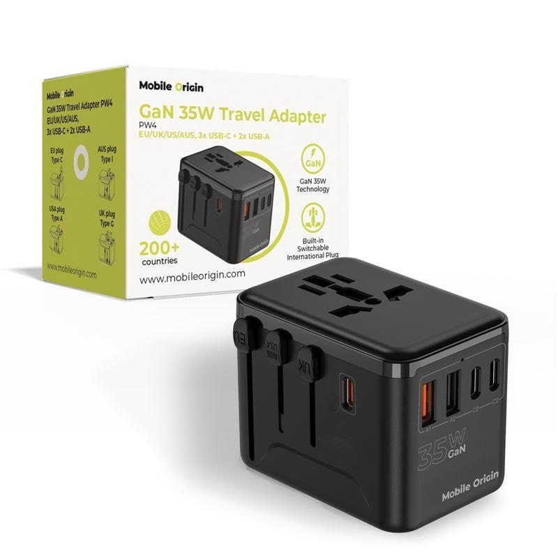 Mobile Origin GaN 35W Travel Adapter PW4 EU/UK/US/AUS - 3x USB-C + 2x USB-A