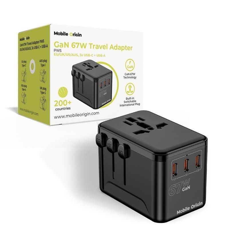 Mobile Origin GaN 67W Travel Adapter PW5 EU/UK/US/AUS - 3x USB-C + USB-A
