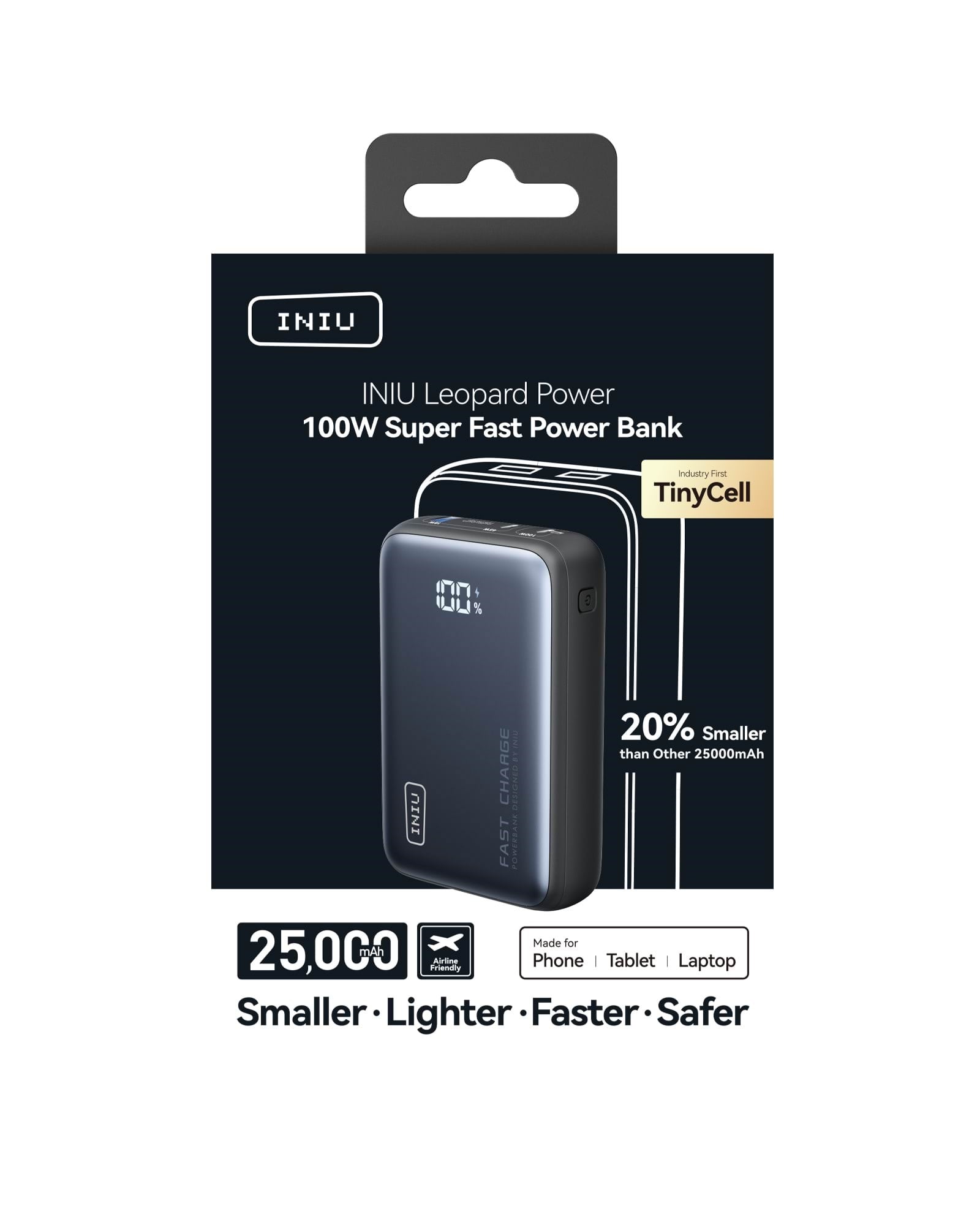 INIU Leopard Power 100W P63-P1 - 25000 mAh Powerbank Grå 6978018651429