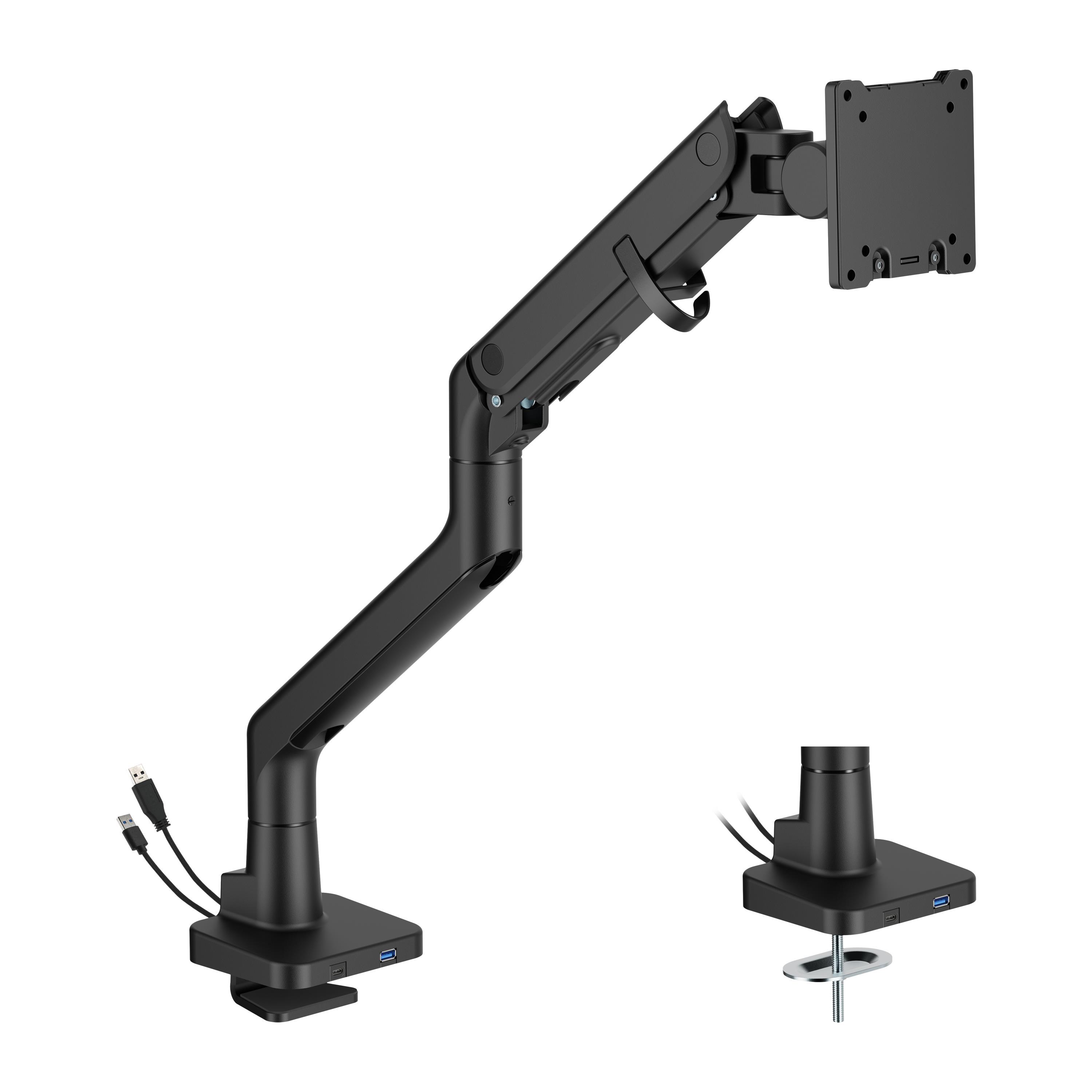 DUTZO Skærmholder til 1 skærm (op til 57") - Heavy Duty Deluxe med USB A & C porte - Sort Skærmholder MMHDDLX-1B