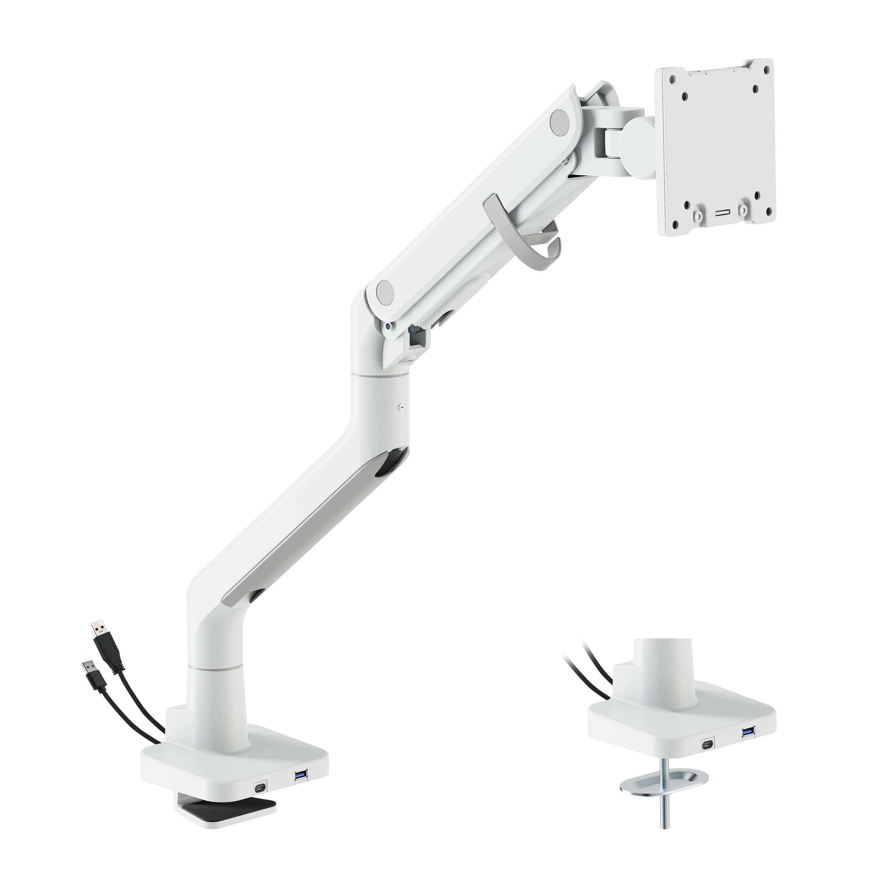 DUTZO Skærmholder til 1 skærm (op til 57") - Heavy Duty Deluxe med USB A & C porte - Hvid