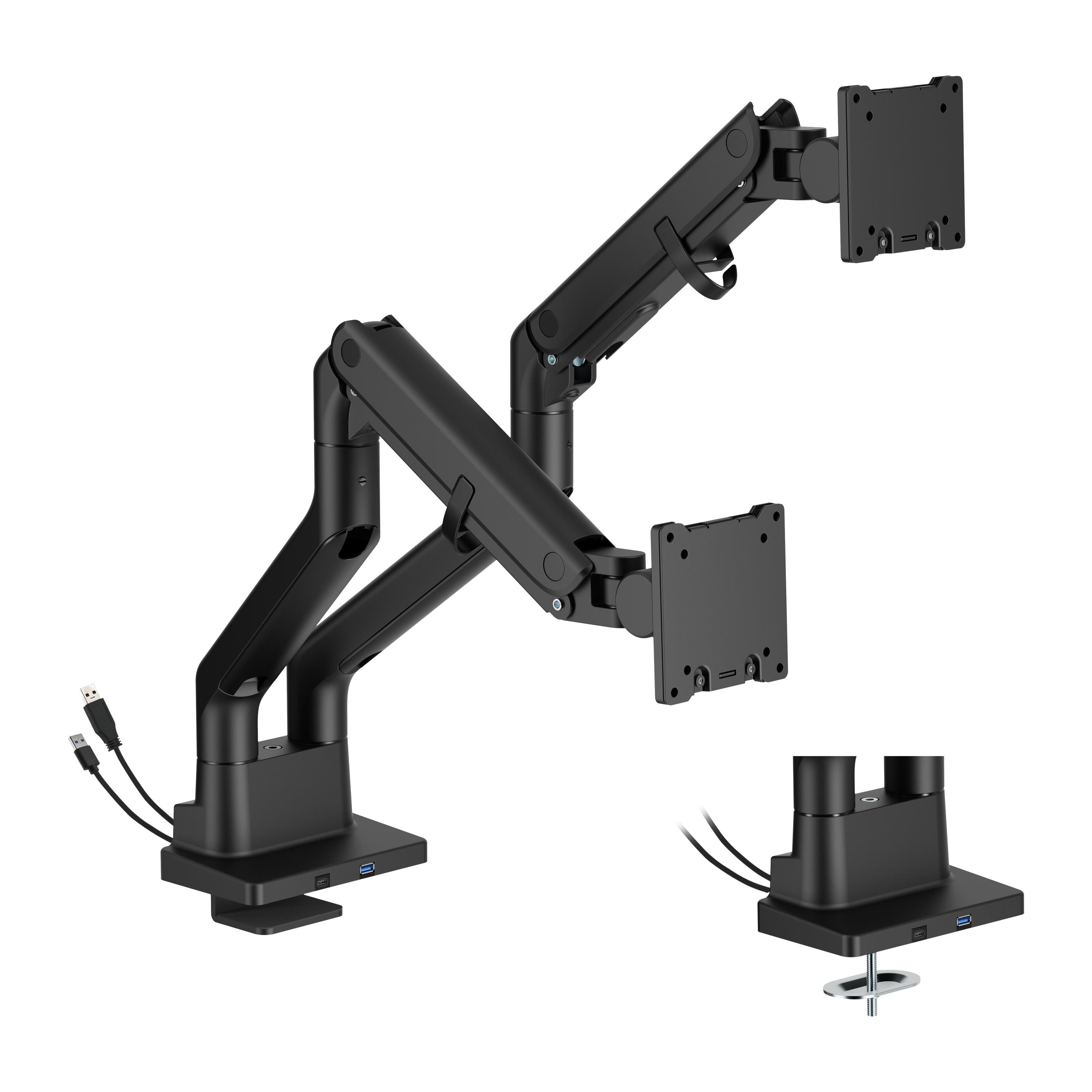 DUTZO Skærmholder til 2 skærme (24" - 45") - Heavy Duty Deluxe med USB A & C porte - Sort Skærmholder MMHDDLX-2B