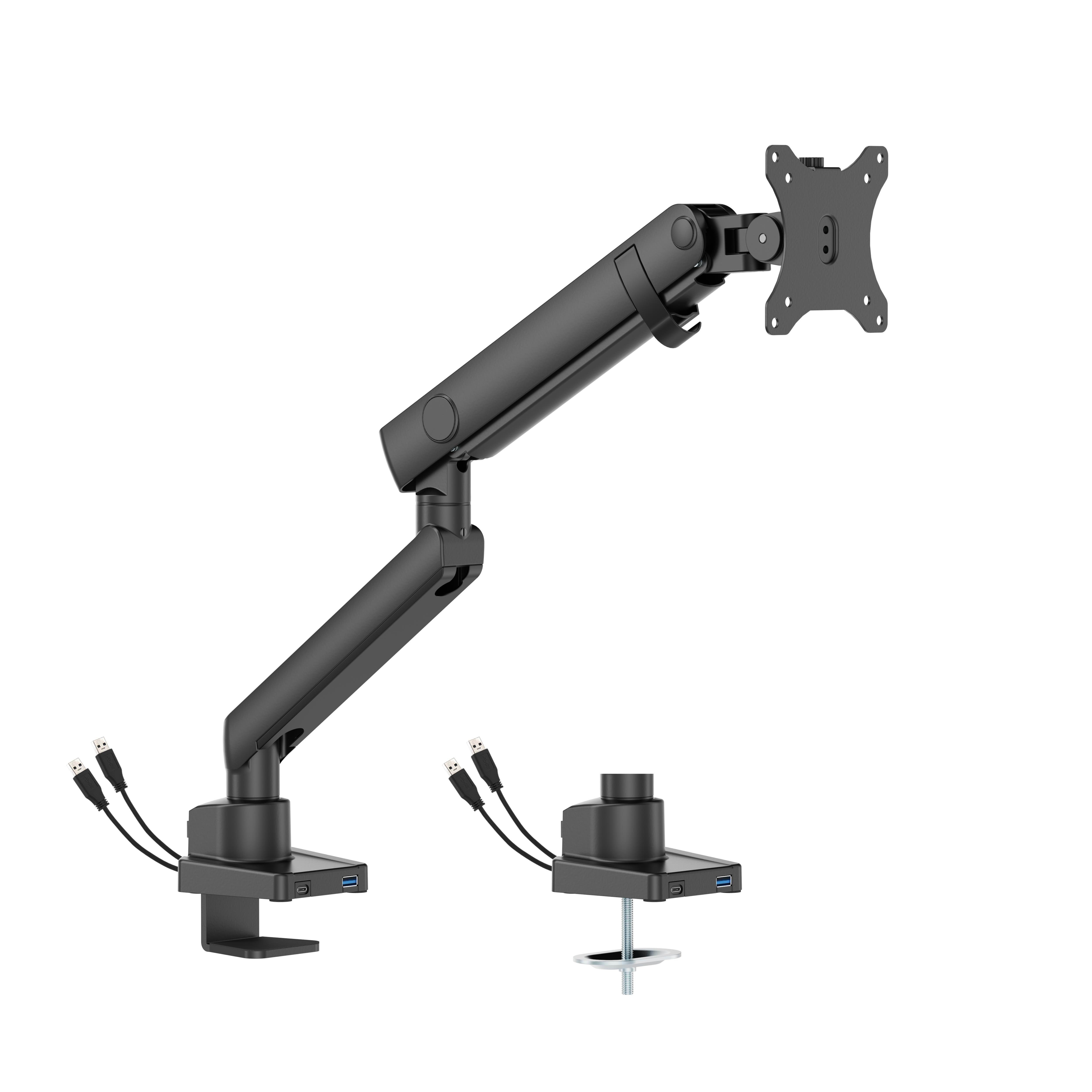 DUTZO Skærmholder til 1 skærm (17"-40") - Pro+ udgave med 1 x USB A & 1 x USB C porte (Grå / Sort) Skærmholder MMAPROUP-1B