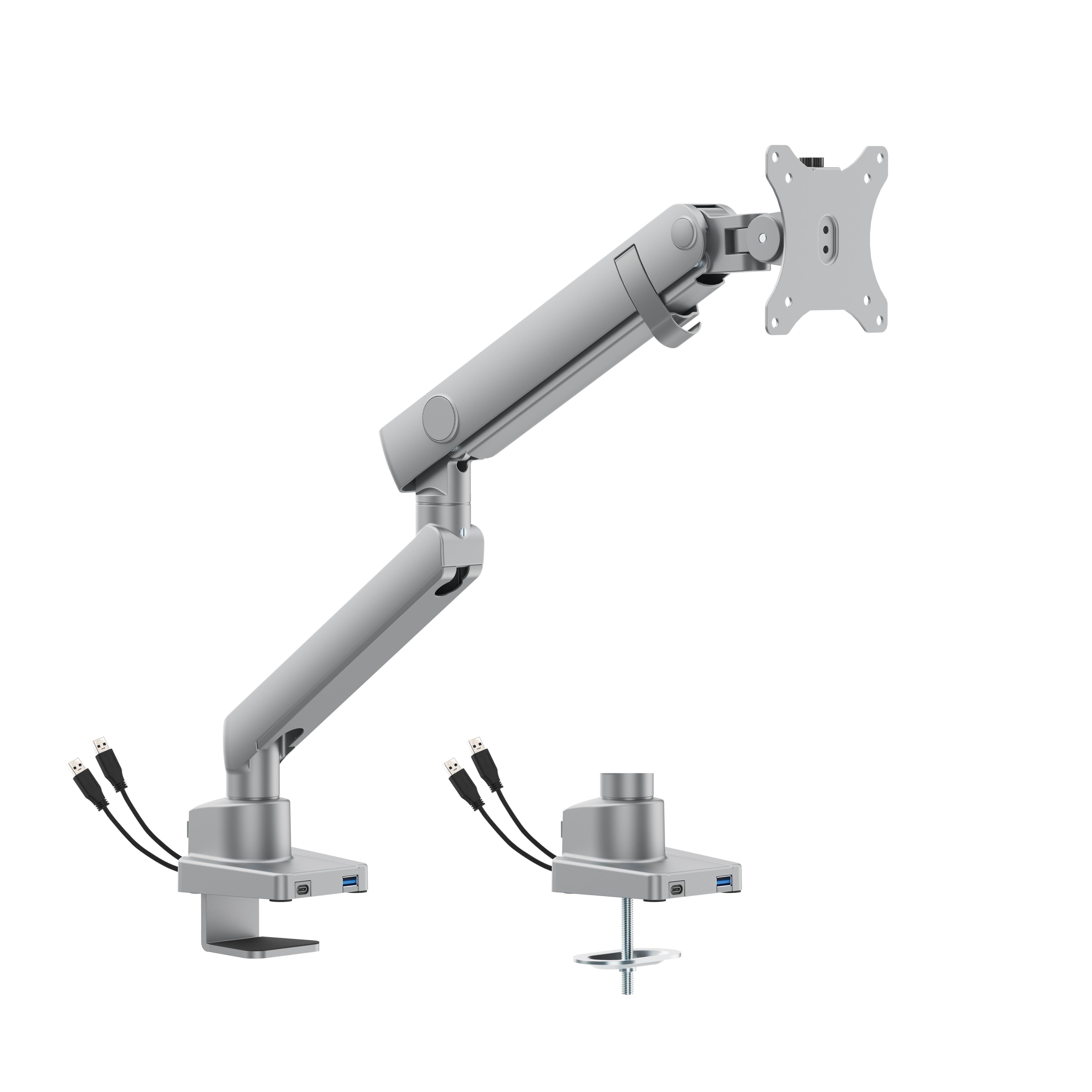 DUTZO Skærmholder til 1 skærm (17"-40") - Pro+ udgave med 1 x USB A & 1 x USB C porte (Hvid)