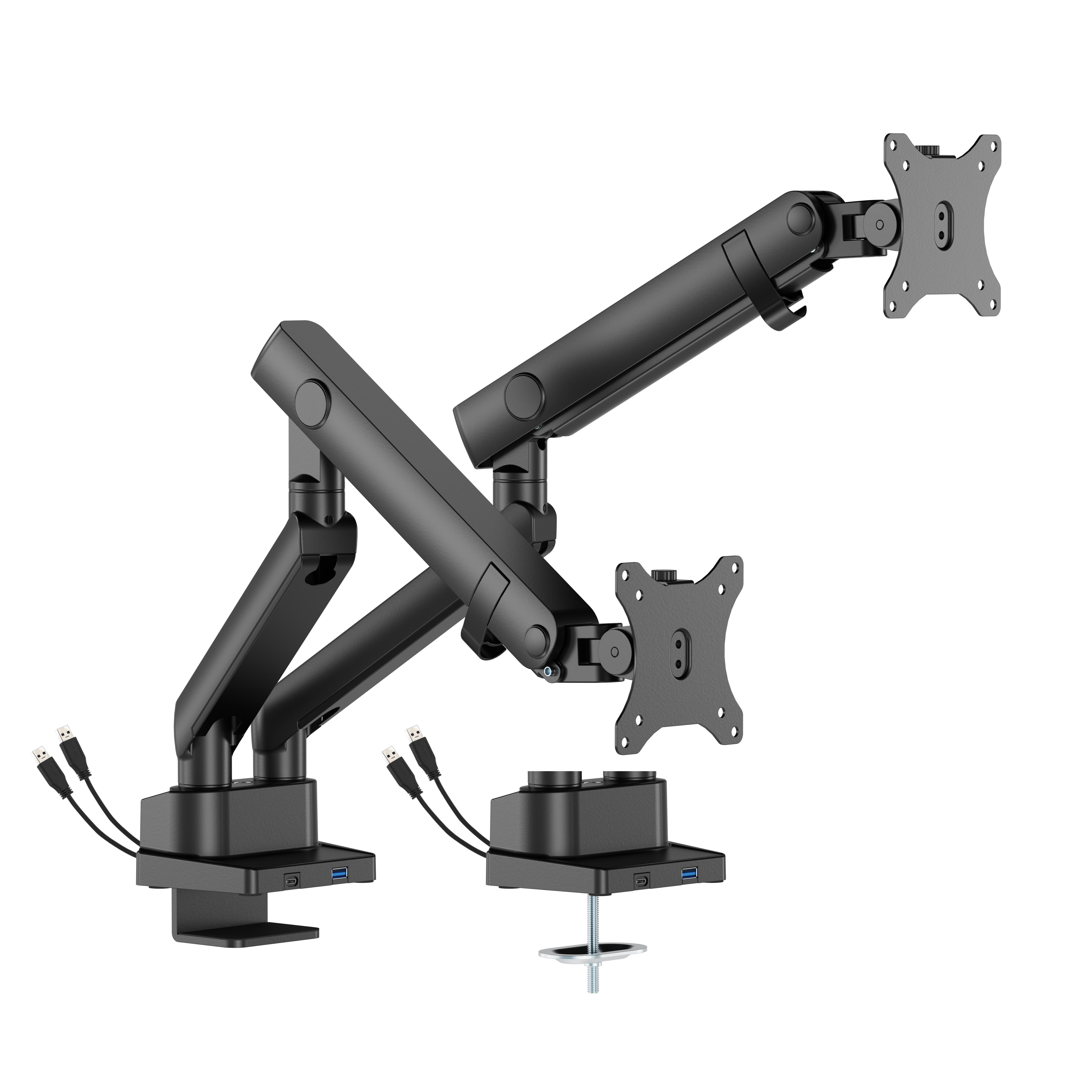 DUTZO Skærmholder til 2 skærme (17"-35") - Pro+ udgave med 1 x USB A & 1 x USB C porte (Grå / Sort) Skærmholder MMAPROUP-2B
