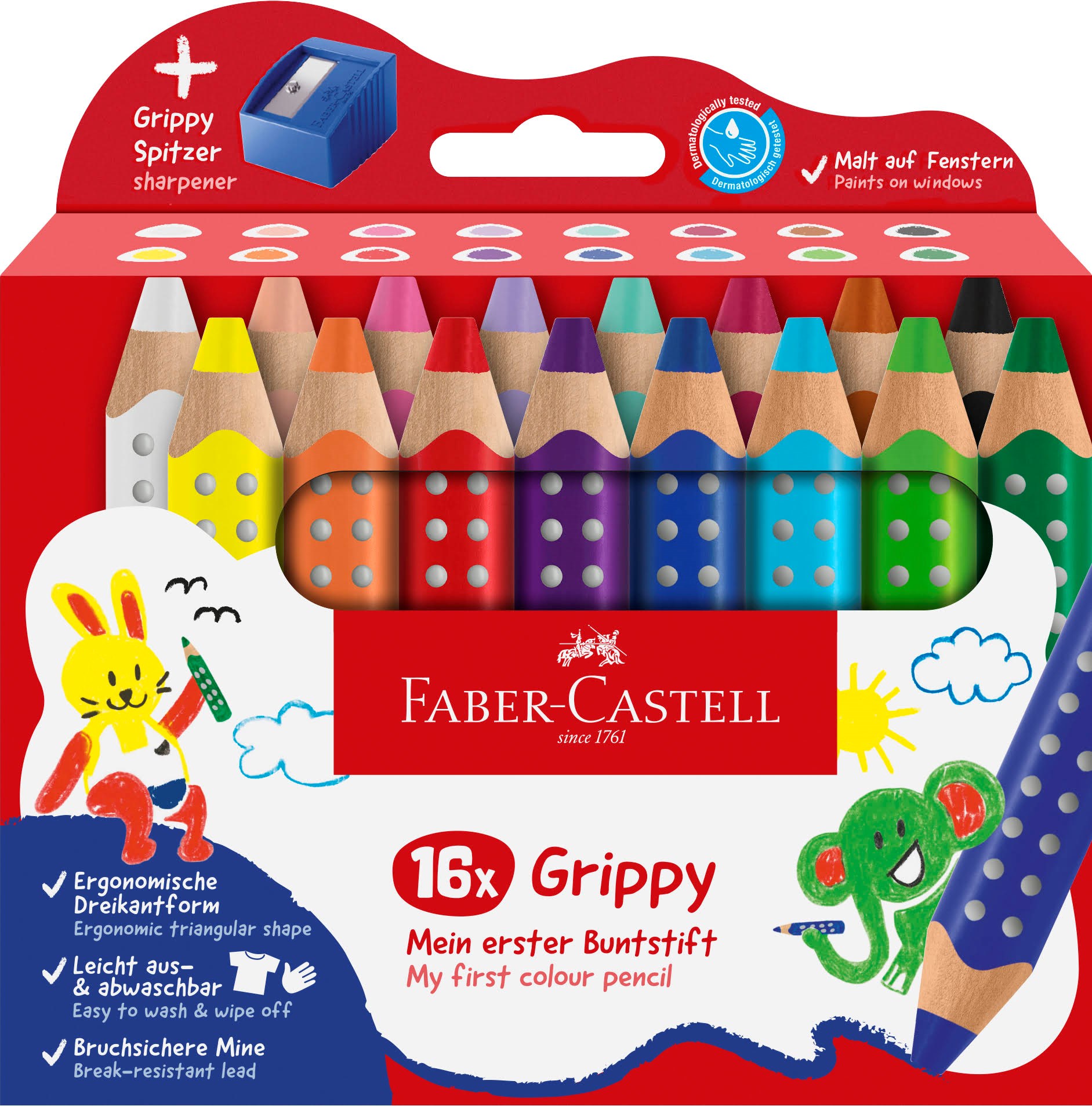Faber-Castell Grippy XXL Jumbo 16 ass+spidser Tegneværktøj Farvet blyant 110645