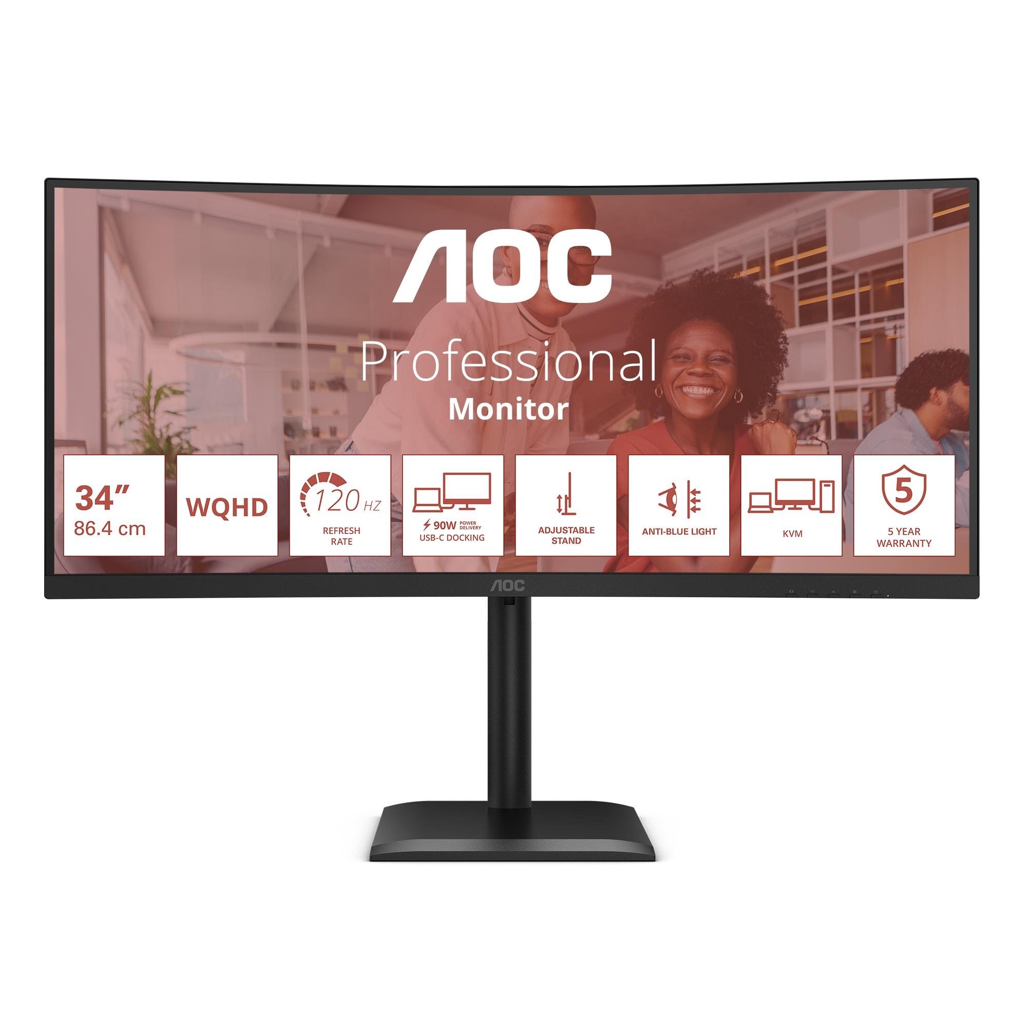 34" AOC CU34E4CV - 3440x1440 (UWQHD) - 120Hz - VA - 90W USB-C - KVM switch