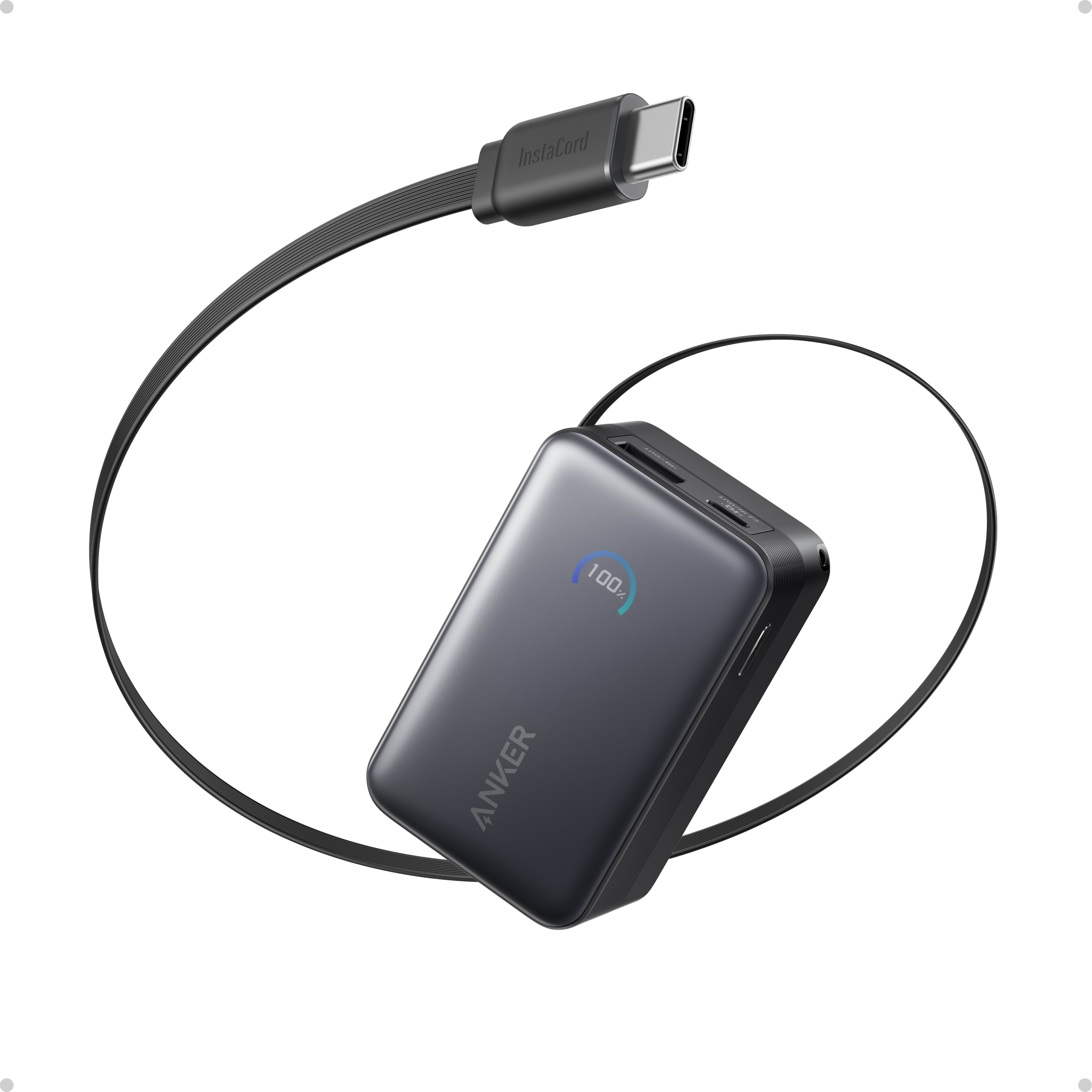 Anker Nano Power Bank (10K 45W Built-In Retractable USB-C Cable) - Black - 10000 mAh