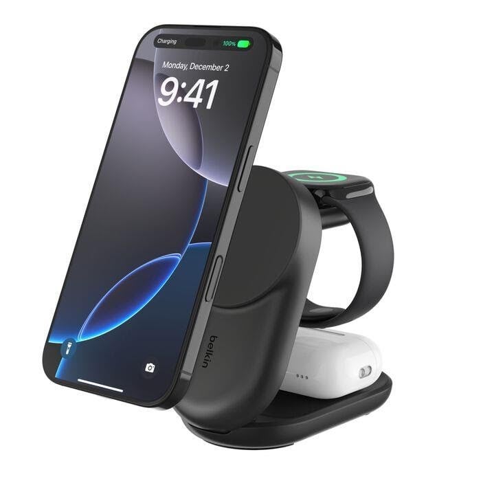 Belkin UltraCharge 25w Qi2 3in1 Magnetic Charger - Black Mobil Oplader WIZ037KQBK