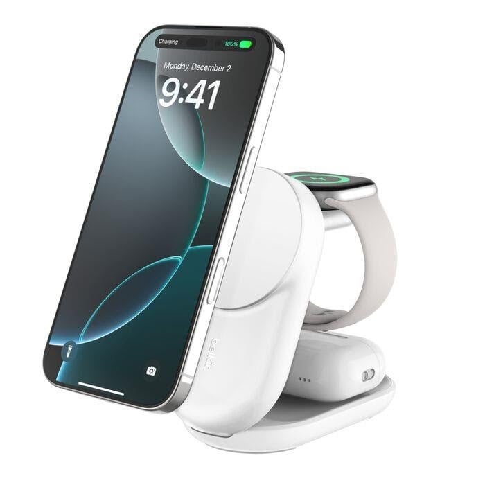 Belkin UltraCharge 25w Qi2 3in1 Magnetic Charger - White Mobil Oplader WIZ037KQWH