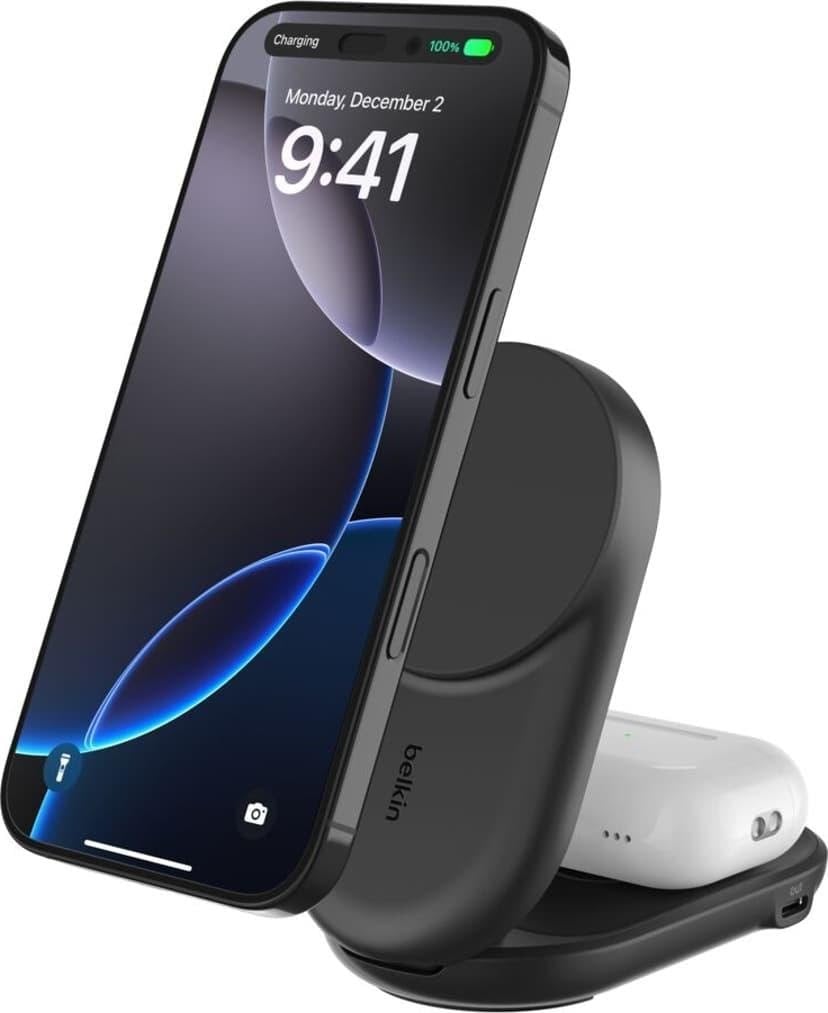 Belkin UltraCharge 25w Qi2 2in1 Magnetic Charger plus USB-C - Black Mobil Oplader WIZ039KQBK