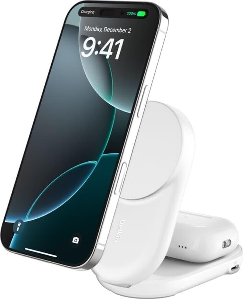 Belkin UltraCharge 25w Qi2 2in1 Magnetic Charger plus USB-C - White Mobil Oplader WIZ039KQWH