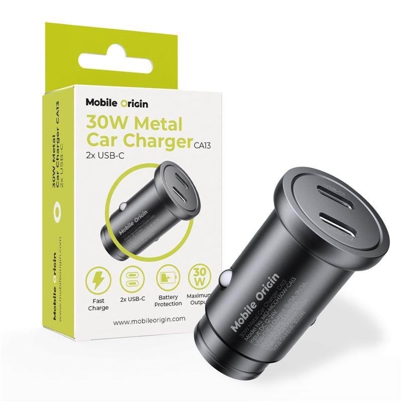 Mobile Origin Metal Car Charger 30W - CA13 - 2x USB-C Mobil Oplader MO-MCCH30W-CA13