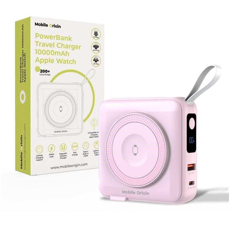 Mobile Origin PowerBank & Travel Charger - Lightning/USB-C Cable - MagSafe/AW/iPhone Compatible - pink - 10000 mAh