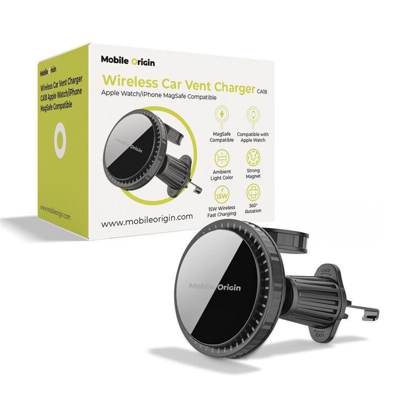 Mobile Origin Wireless Car Vent Charger CA18 - Apple Watch/iPhone MagSafe Compatible Mobil Oplader MO-WCVCH-CA18