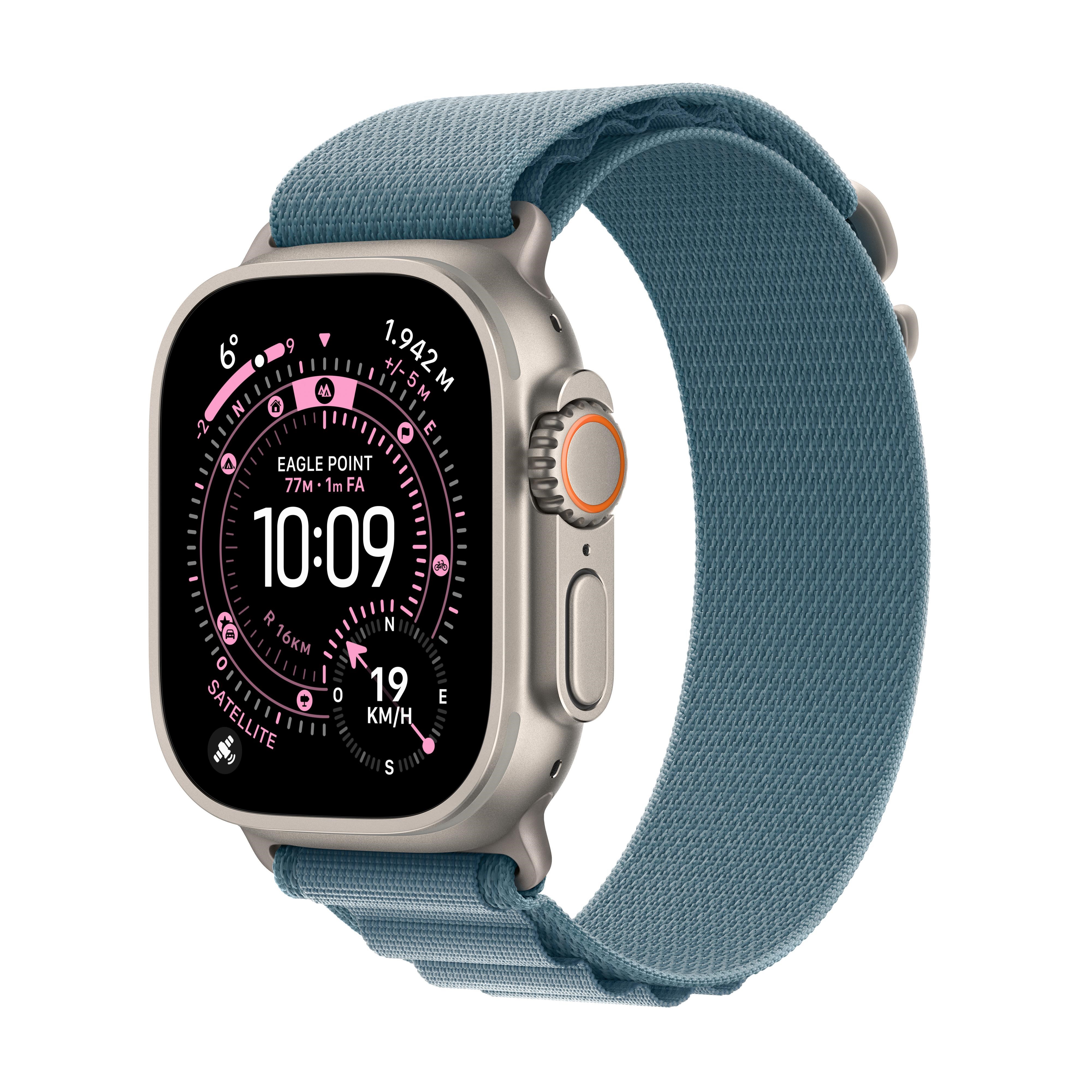 Apple Watch Ultra 3 GPS + Cellular 49mm Natural Titanium Case with Light Blue Alpine Loop - Large Smartwatch Guld MEWP4DH/A