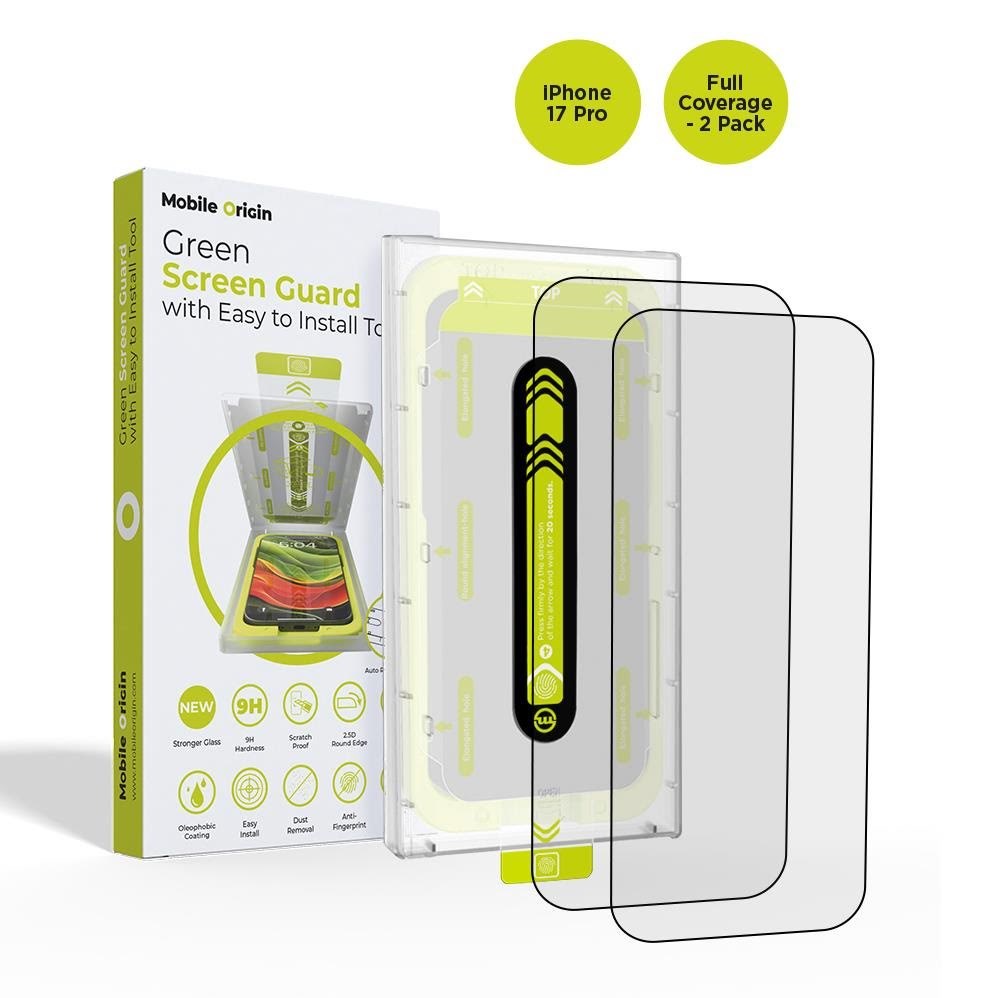 Mobile Origin Screen Guard with easy applicator - full coverage - 2 pack - iPhone 17 Pro Beskyttelsesglas SGA-F-i17Pro-2pk