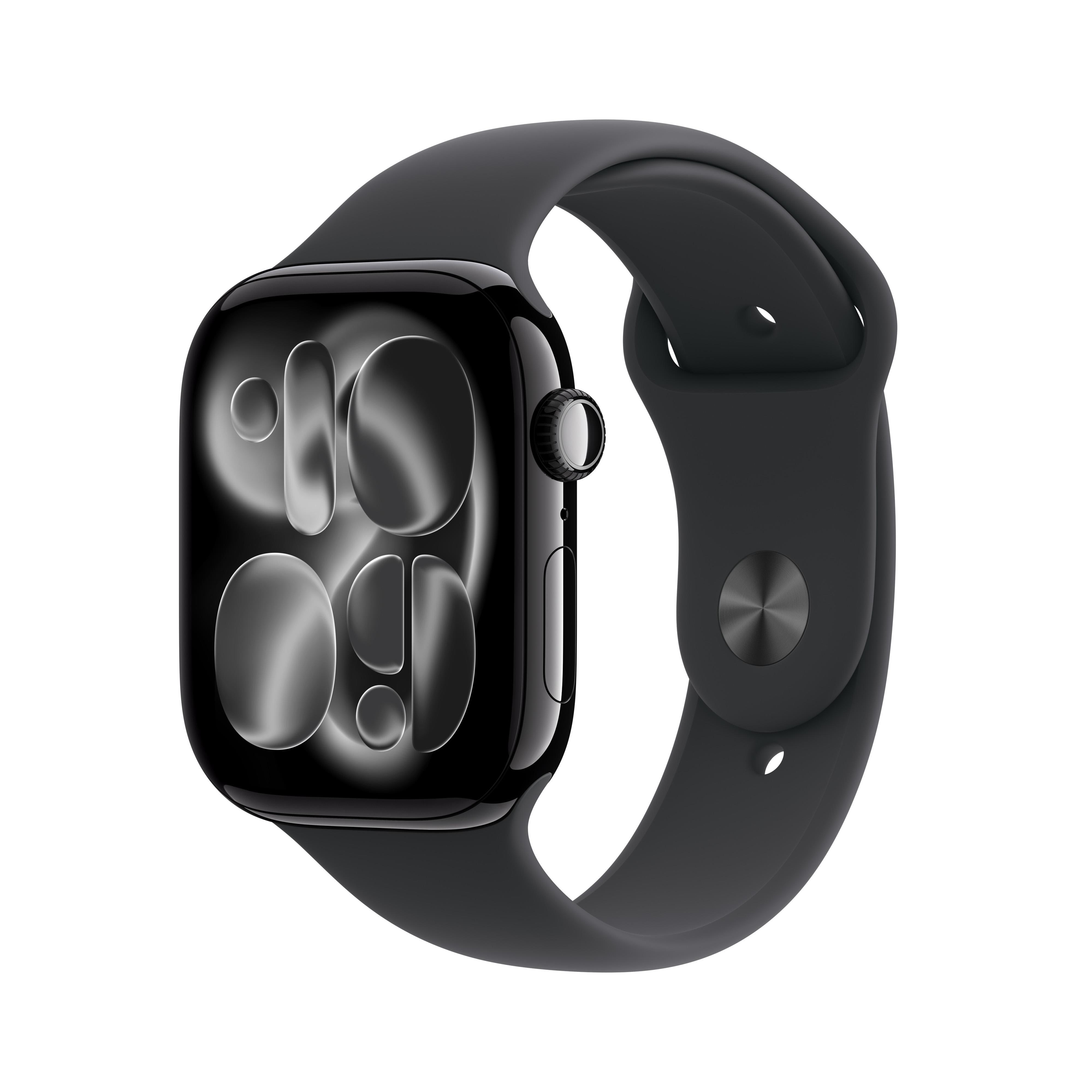 Apple Watch Series 11 GPS + Cellular 46mm Jet Black Aluminium Case with Black Sport Band - M/L Smartwatch Sort MFC44QN/A