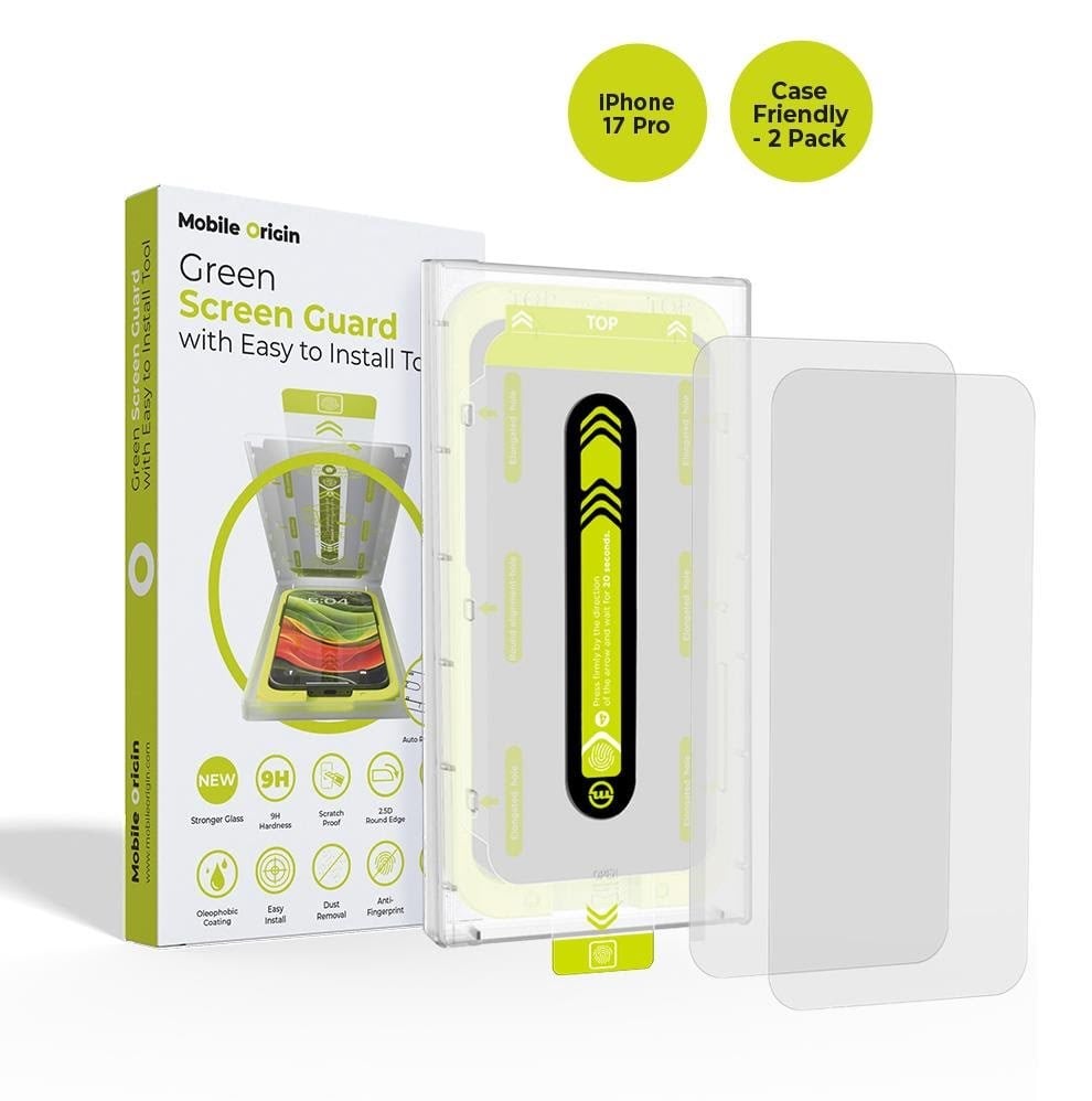 Mobile Origin Screen Guard with easy applicator - case friendly 2 pack - iPhone 17 Pro Beskyttelsesglas SGA-i17Pro-2pk
