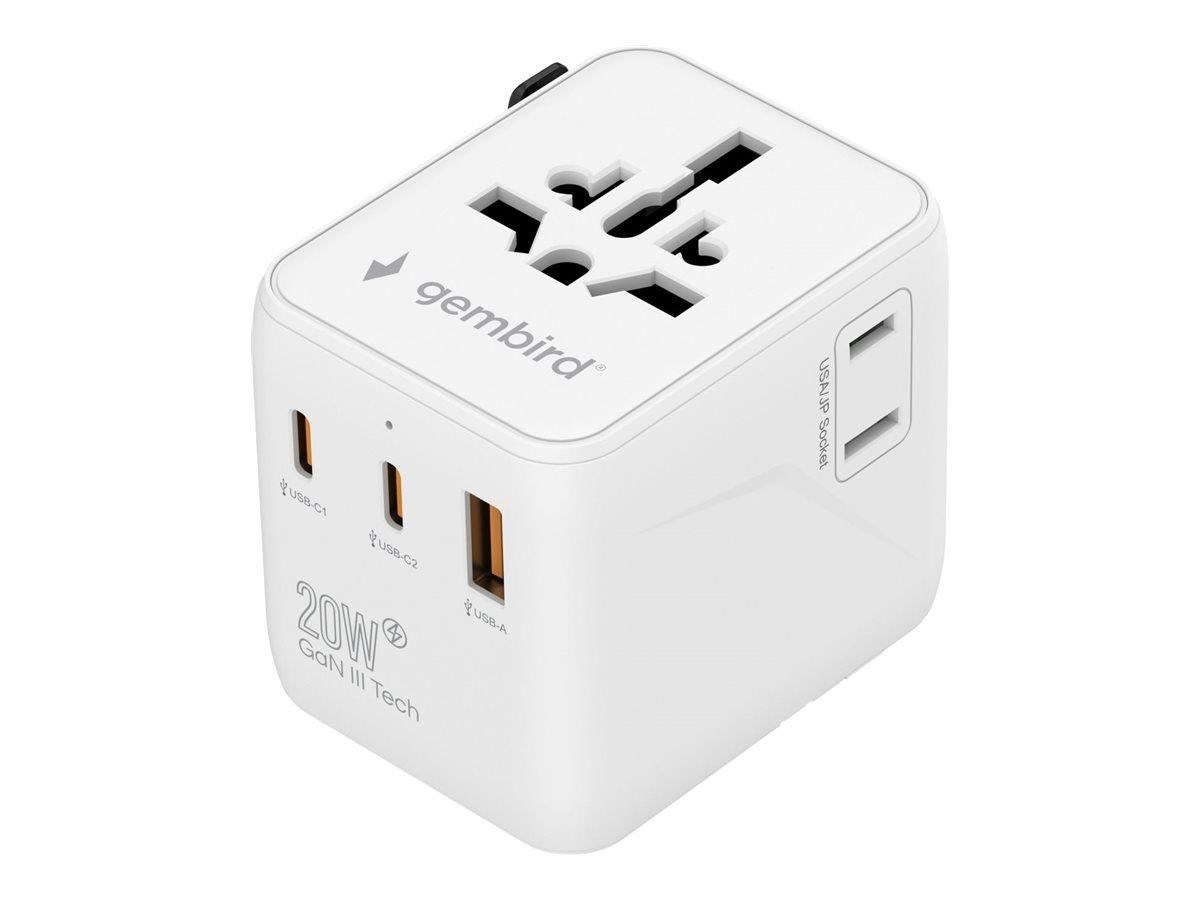 Gembird Universal travel power adapter - 20W Strømkabel Hvid TPA-1A2C20-01-W