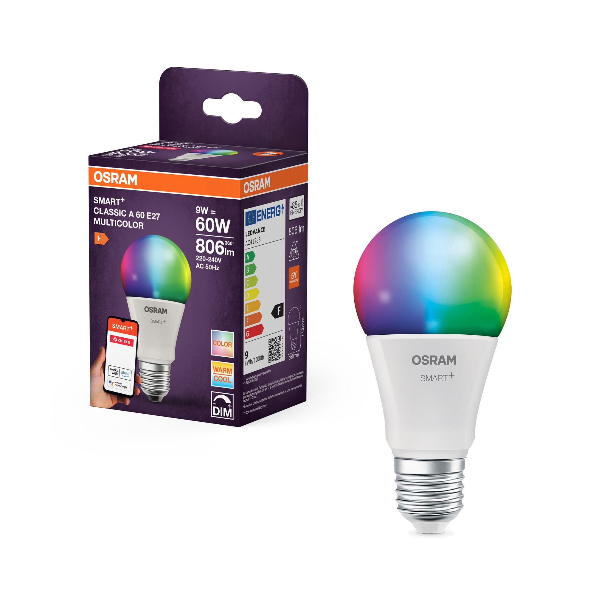 Osram SMART+ standard 806lm 9W/RGBW mat (60W) E27 Zigbee Smart Home 4099854460333