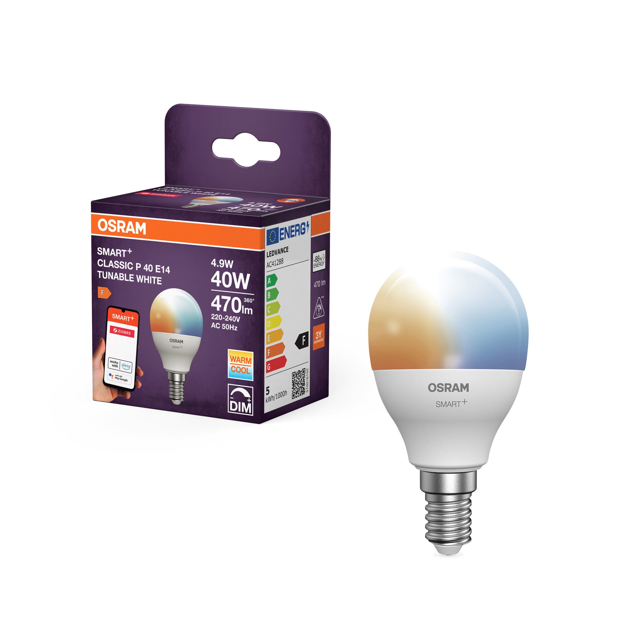 Osram SMART+ krone 470lm 4,9W/827-865 (40W) mat E14 Zigbee Smart Home 4099854460593