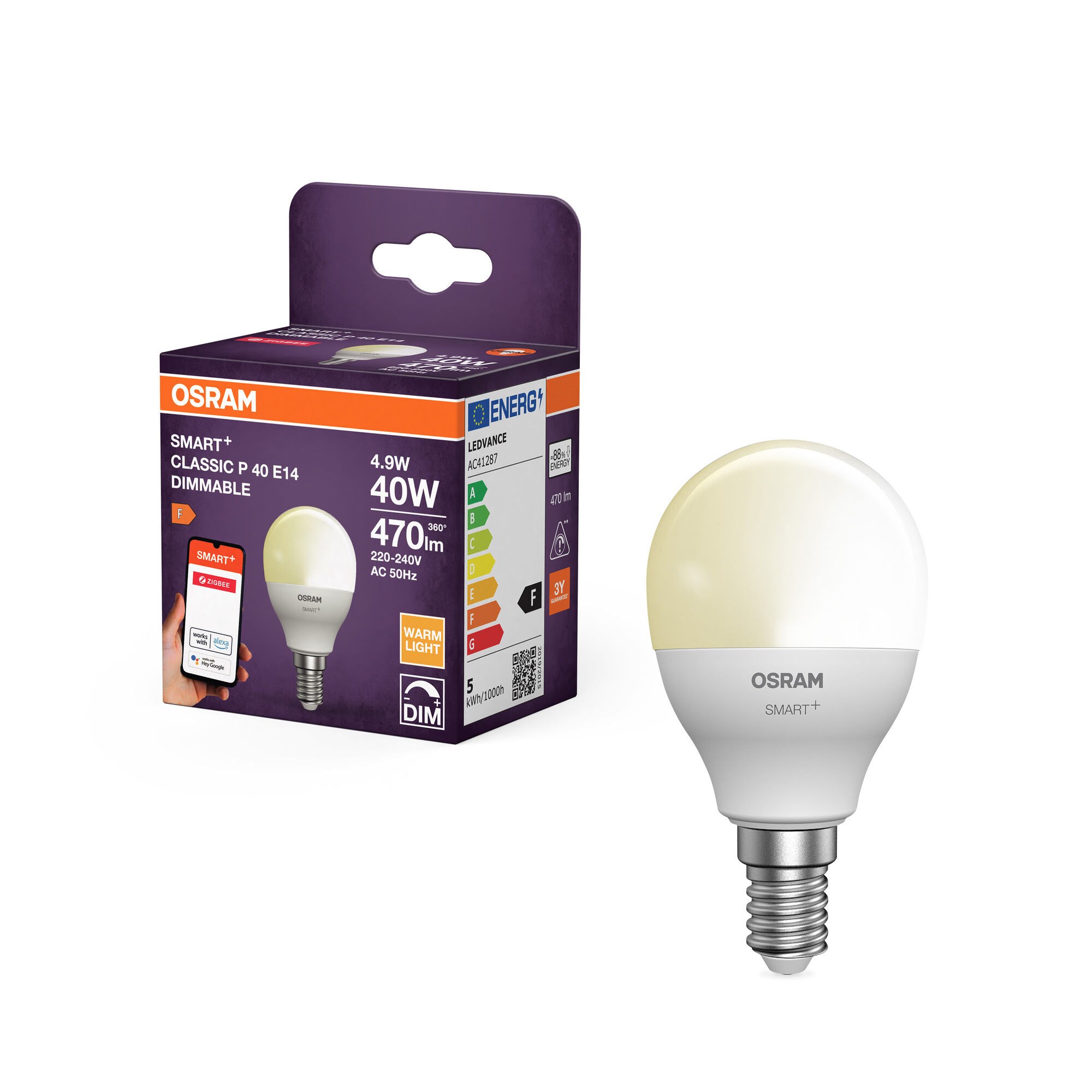Osram SMART+ krone 470lm 4,9W/827 (40W) mat E14 Zigbee Smart Home 4099854460777