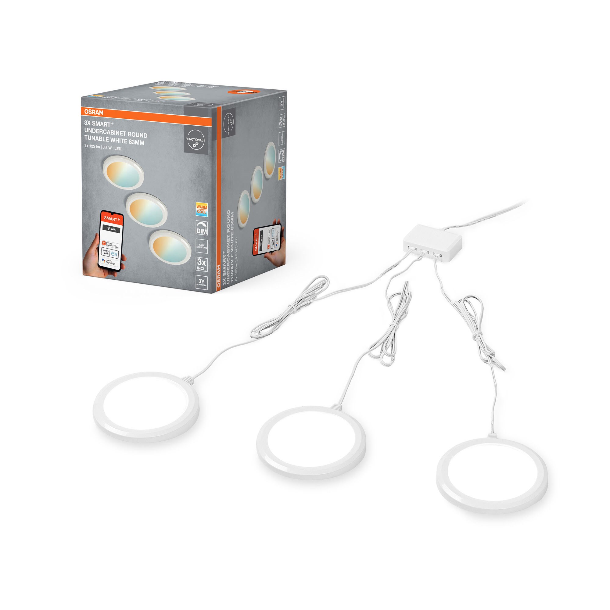 Osram SMART+ Undercabinet rund 210lm 6,5W/827-865 83mm 3 pak WiFi Smart Home 4099854507519
