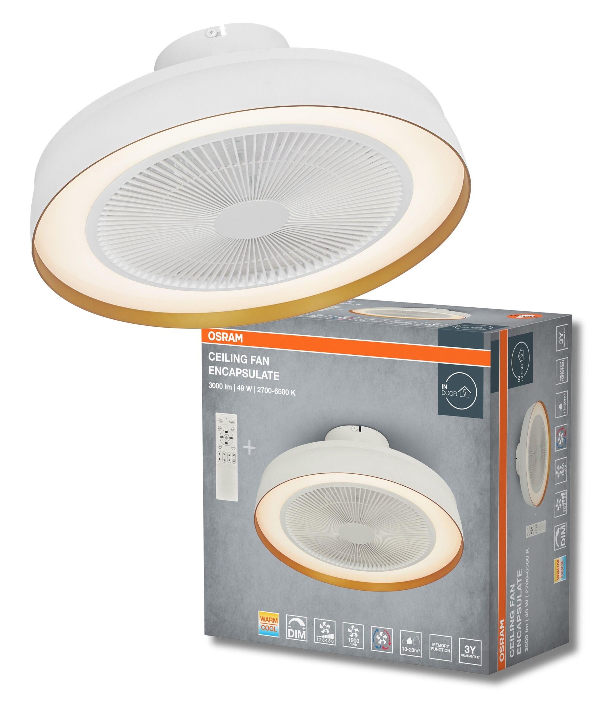 Osram OSRAM Ceiling Fan Compact 3000lm 49W/CCT 480mm hvid Lampe 4099854497971