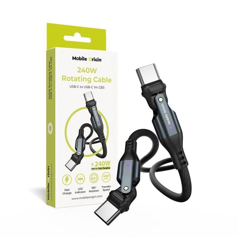 Mobile Origin 240W Rotating Cable USB-C to USB-C CB3 Usb Kabel Sort MO-240WRC-CB3