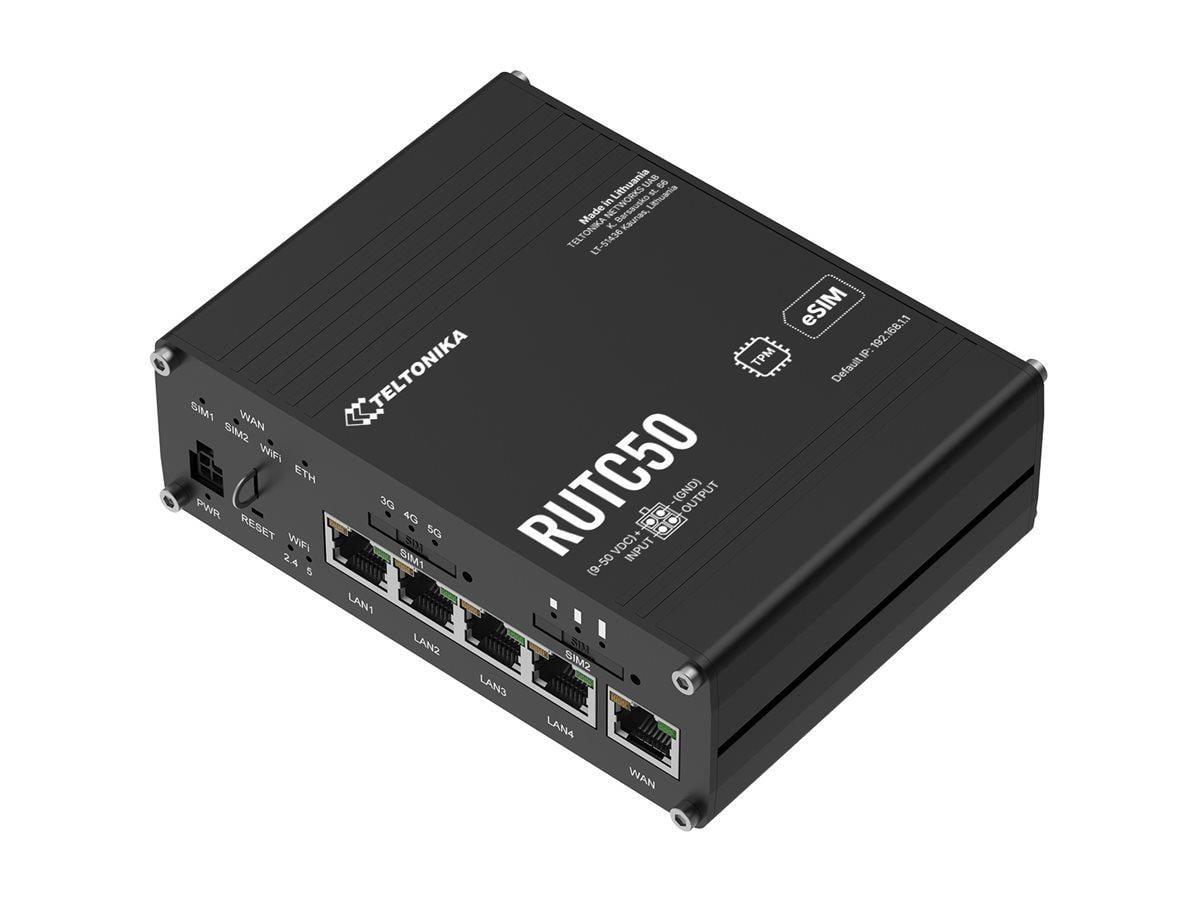 Teltonika RUTC50 - wireless router - WWAN - Wi-Fi 6 - 3G 4G 5G - DIN rail mountable wall-mountable surface-mountable - Wireless router Wi-Fi 6 Router 
