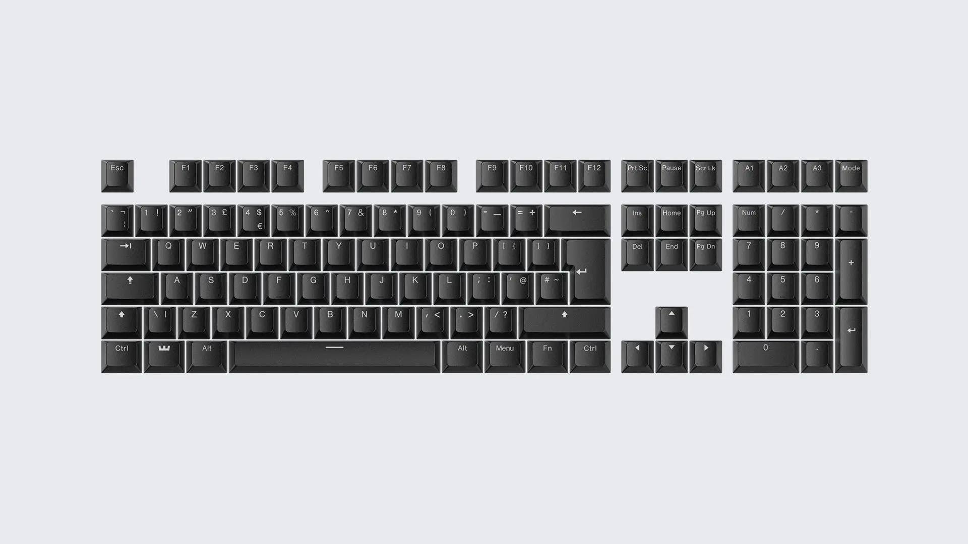 Wooting PBT ISO (UK) & ANSI (US) Keycaps - Just Black - Keycaps - Amerikansk engelsk - Sort Tastatur KC3-USUK4-PDS-BK1