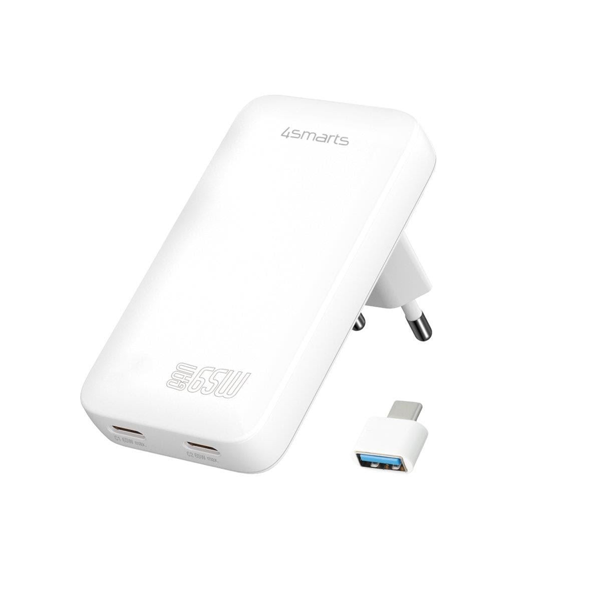 4smarts Wall Charger Flatplug Slim Dual USB-C 65W Fast Charge Oplader Til Bærbar 542065