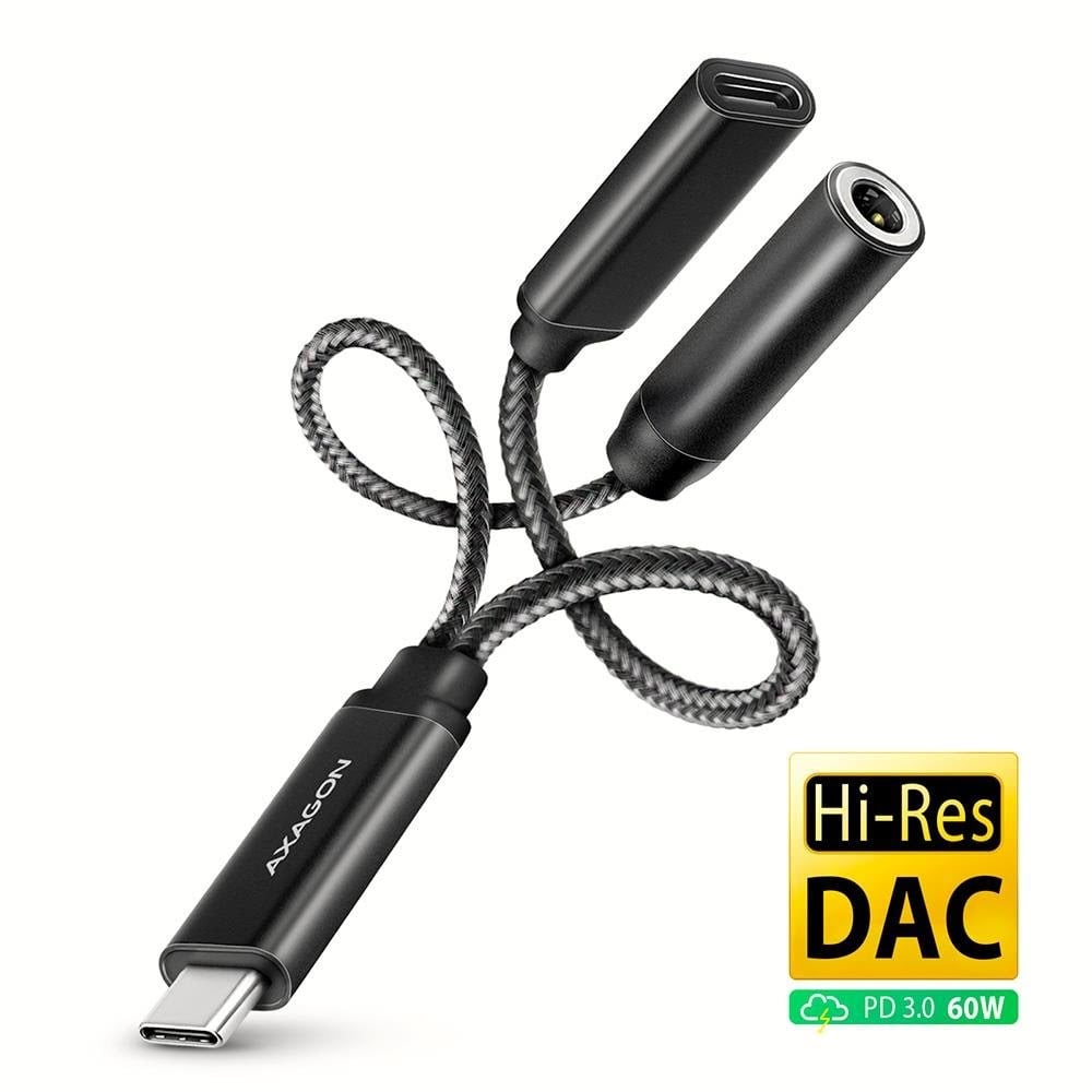 AXAGON Hi-Res DAC lydadapter - USB-C til USB-C PD / 3.5 mm lydjack (hun) - 10 cm