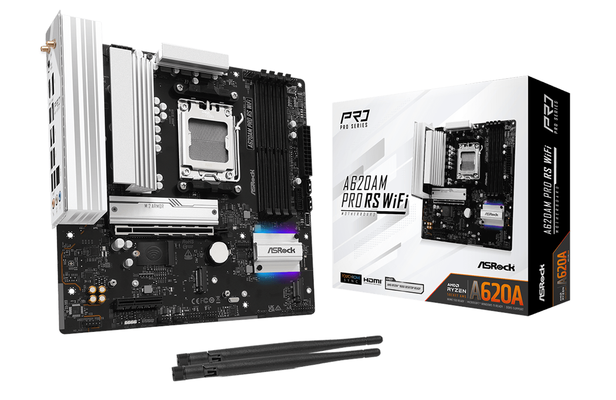 ASRock A620AM PRO RS WIFI Bundkort - AMD A620A - AMD AM5 - DDR5 RAM - Micro-ATX