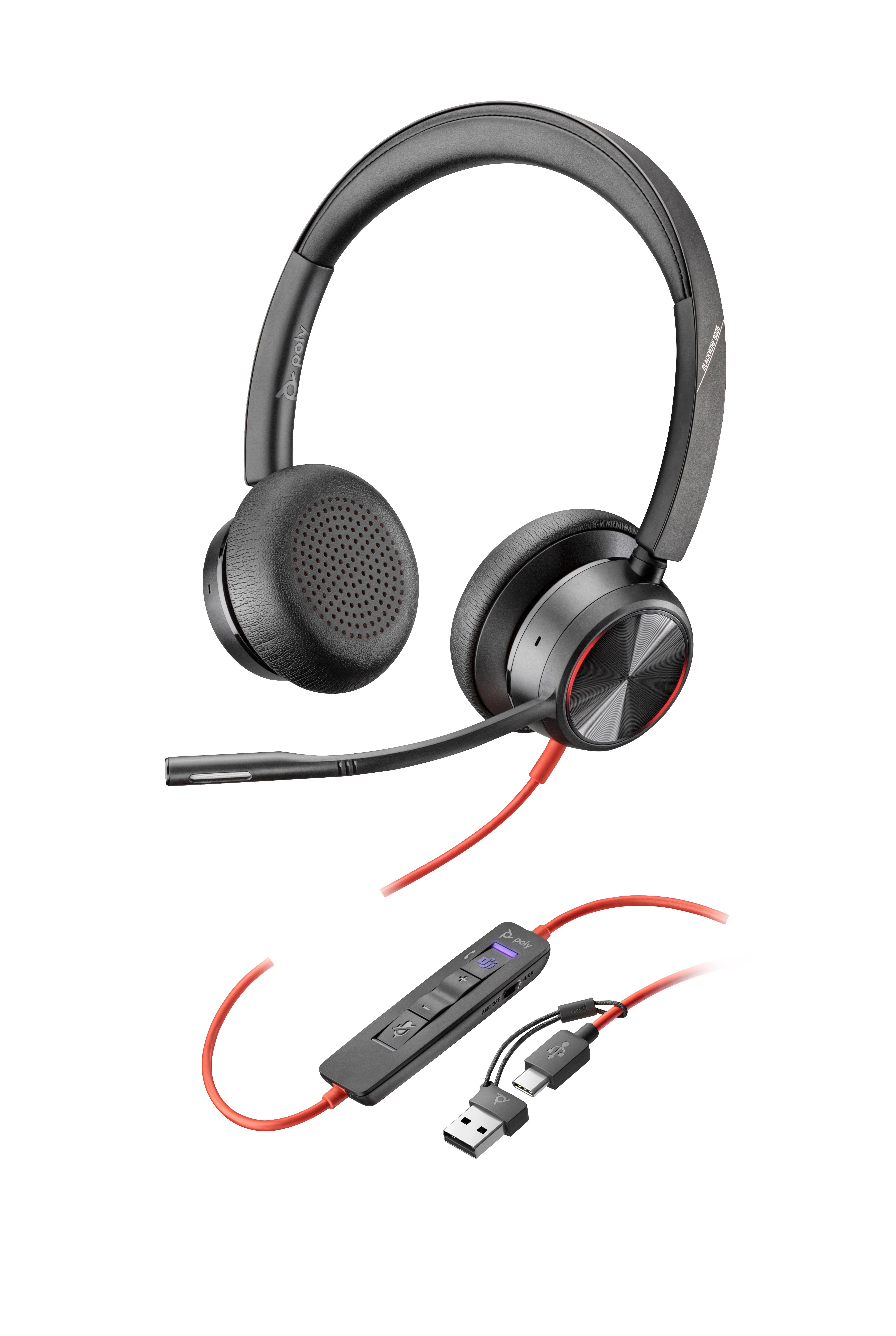HP Poly Blackwire 8225 Stereo Microsoft Teams Certified USB-C Headset +USB-C/A Adapter (8X225AA) Hovedtelefoner Og Headset